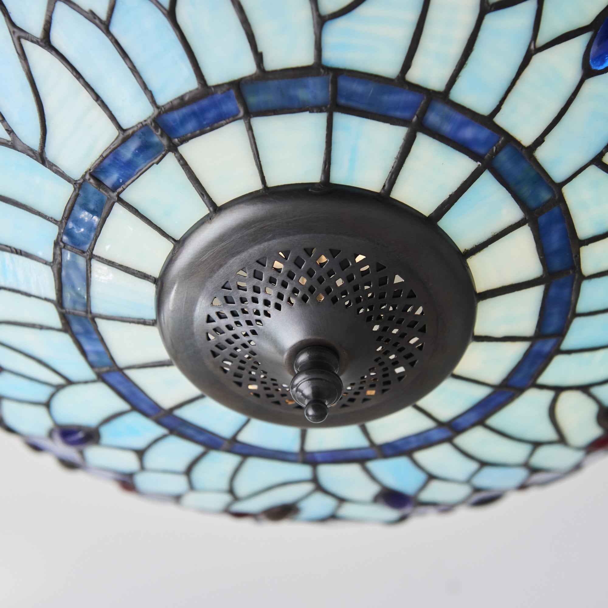 Interiors 1900 Dragonfly Blue Medium 2 Light Flush Fitting - Tiffany Glass