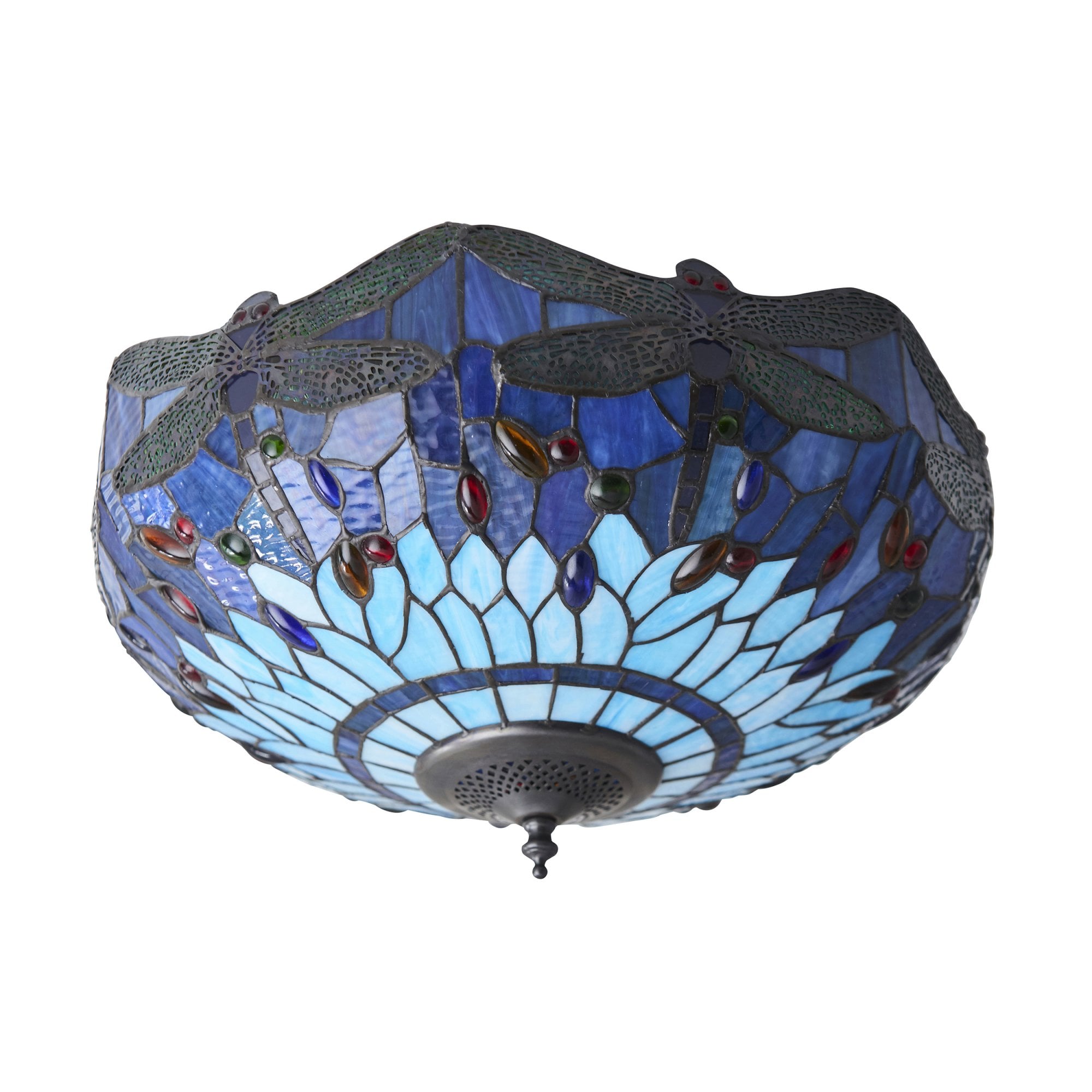 Interiors 1900 Dragonfly Blue Medium 2 Light Flush Fitting - Tiffany Glass