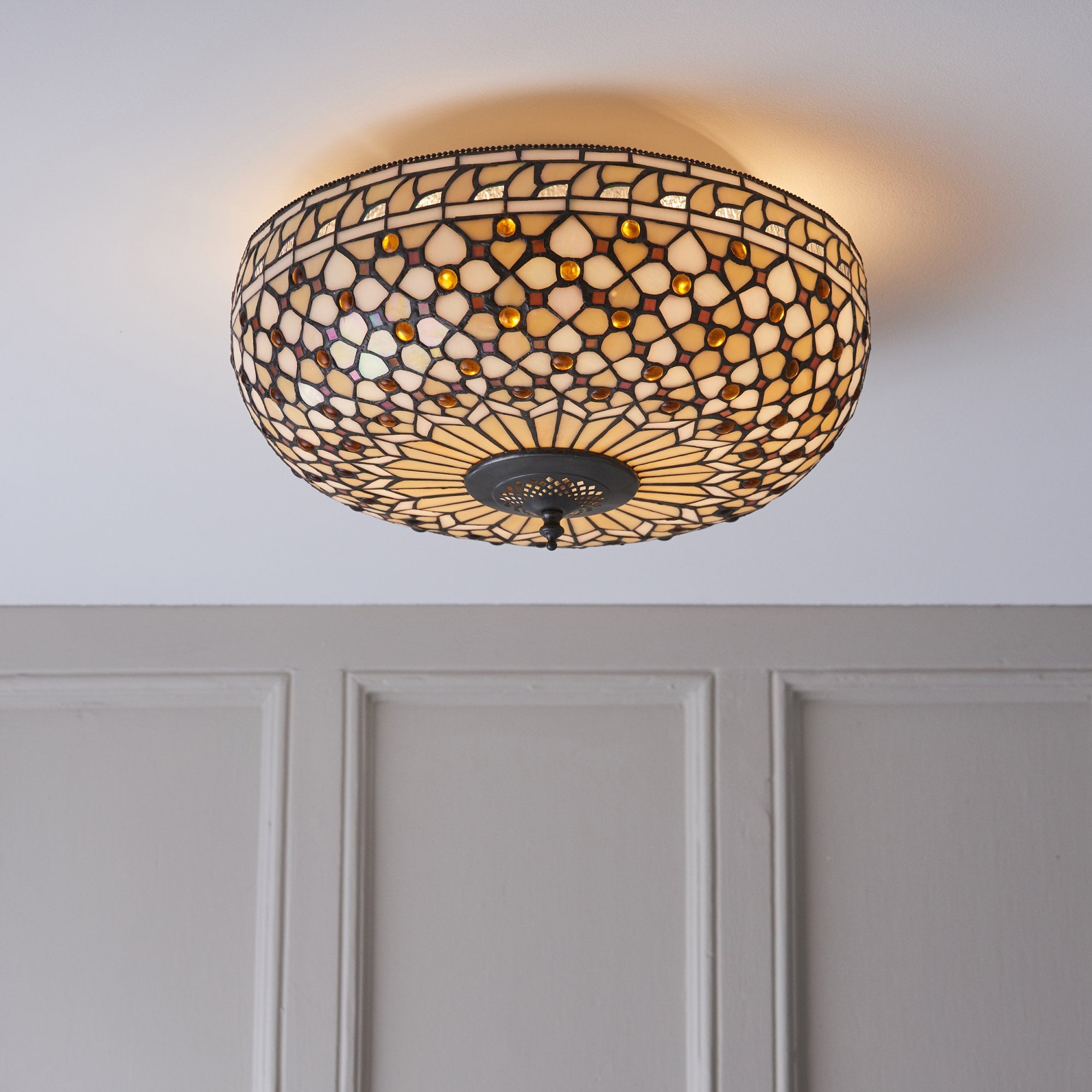 Interiors 1900 Mille Feux Large 2 Light Flush Fitting - Tiffany Glass