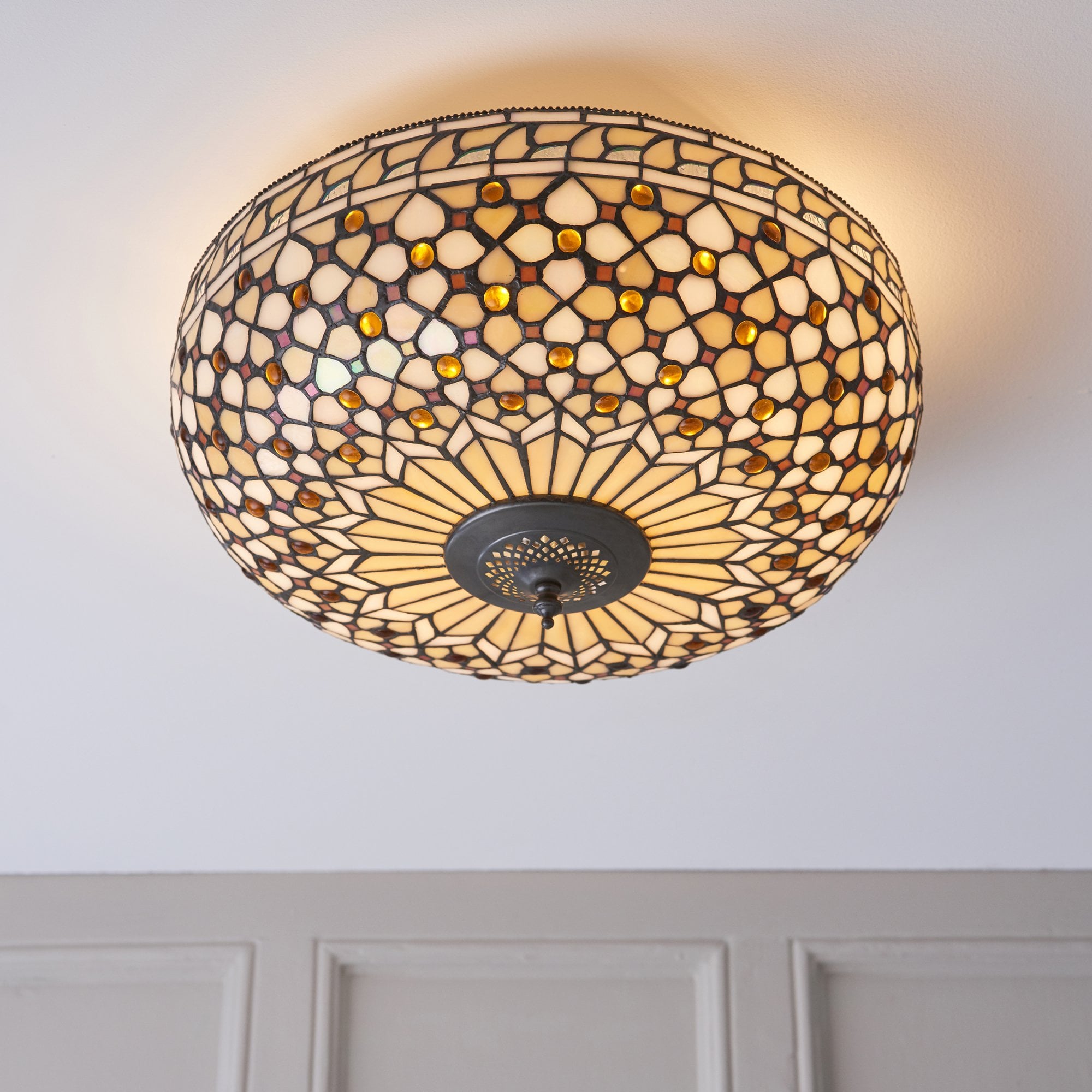 Interiors 1900 Mille Feux Large 2 Light Flush Fitting - Tiffany Glass