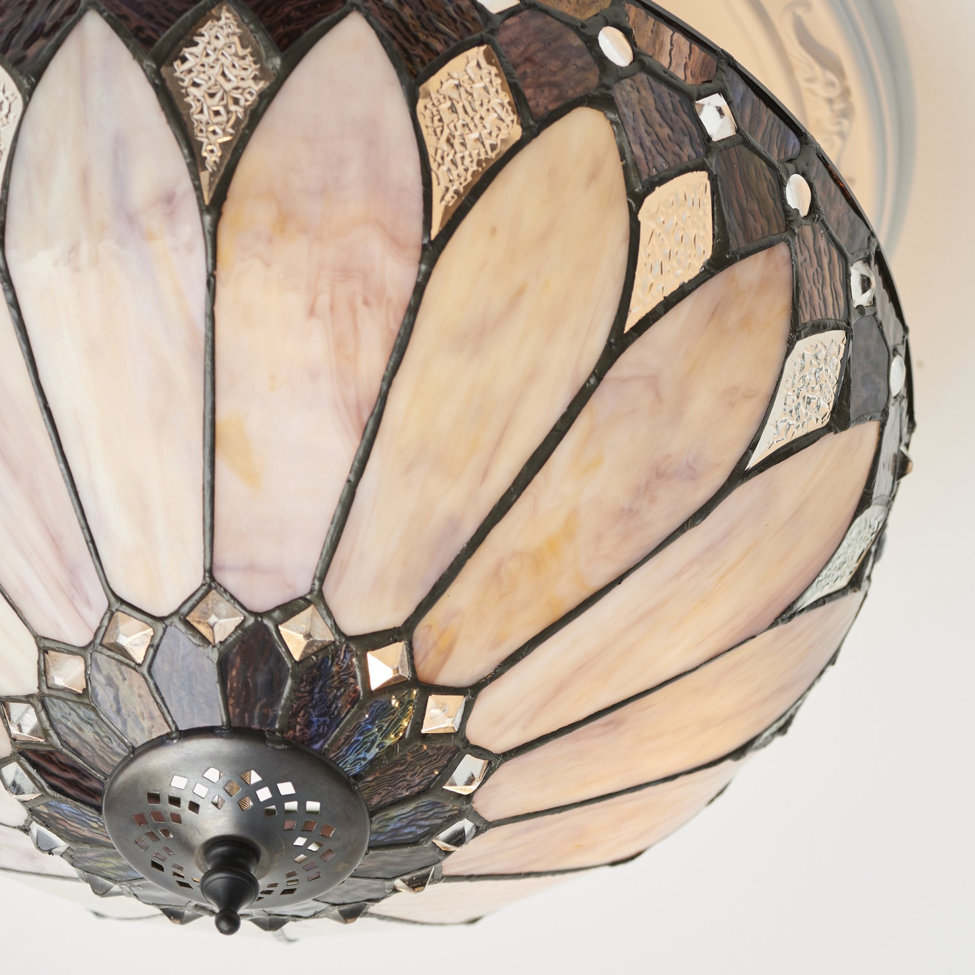 Interiors 1900 Brooklyn Medium 3 Light Semi-Flush Fitting - Tiffany Glass