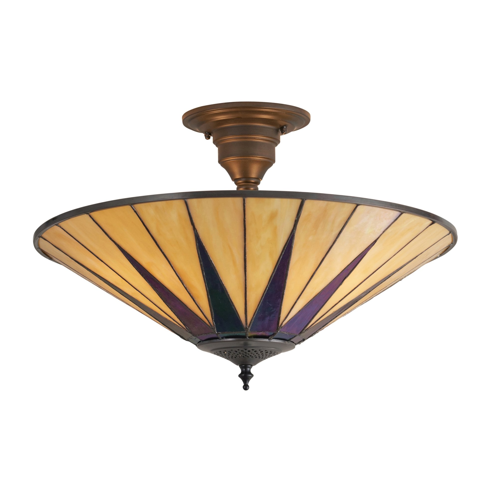 Interiors 1900 Dark Star Large 3 Light Semi-Flush Fitting - Tiffany Glass
