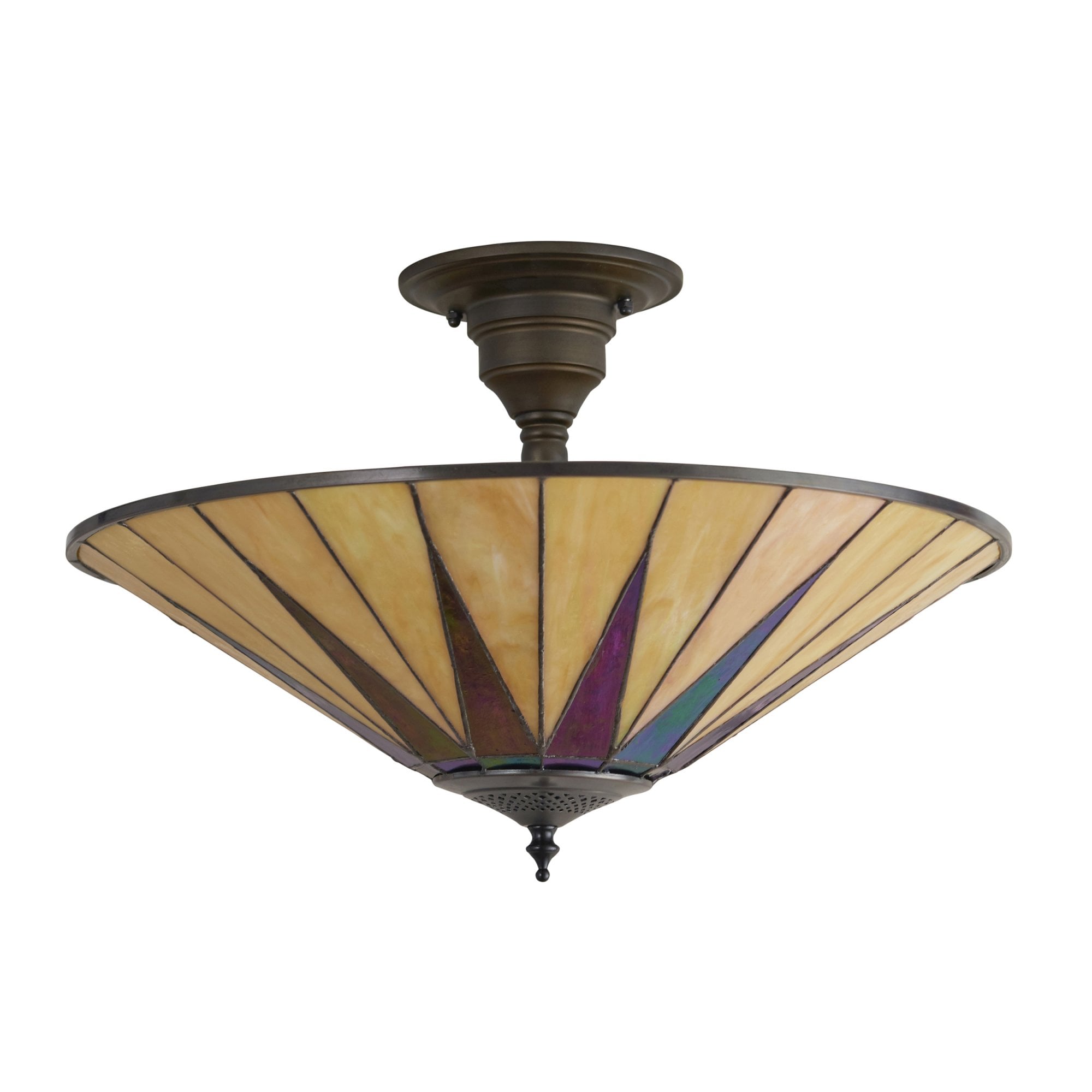 Interiors 1900 Dark Star Large 3 Light Semi-Flush Fitting - Tiffany Glass