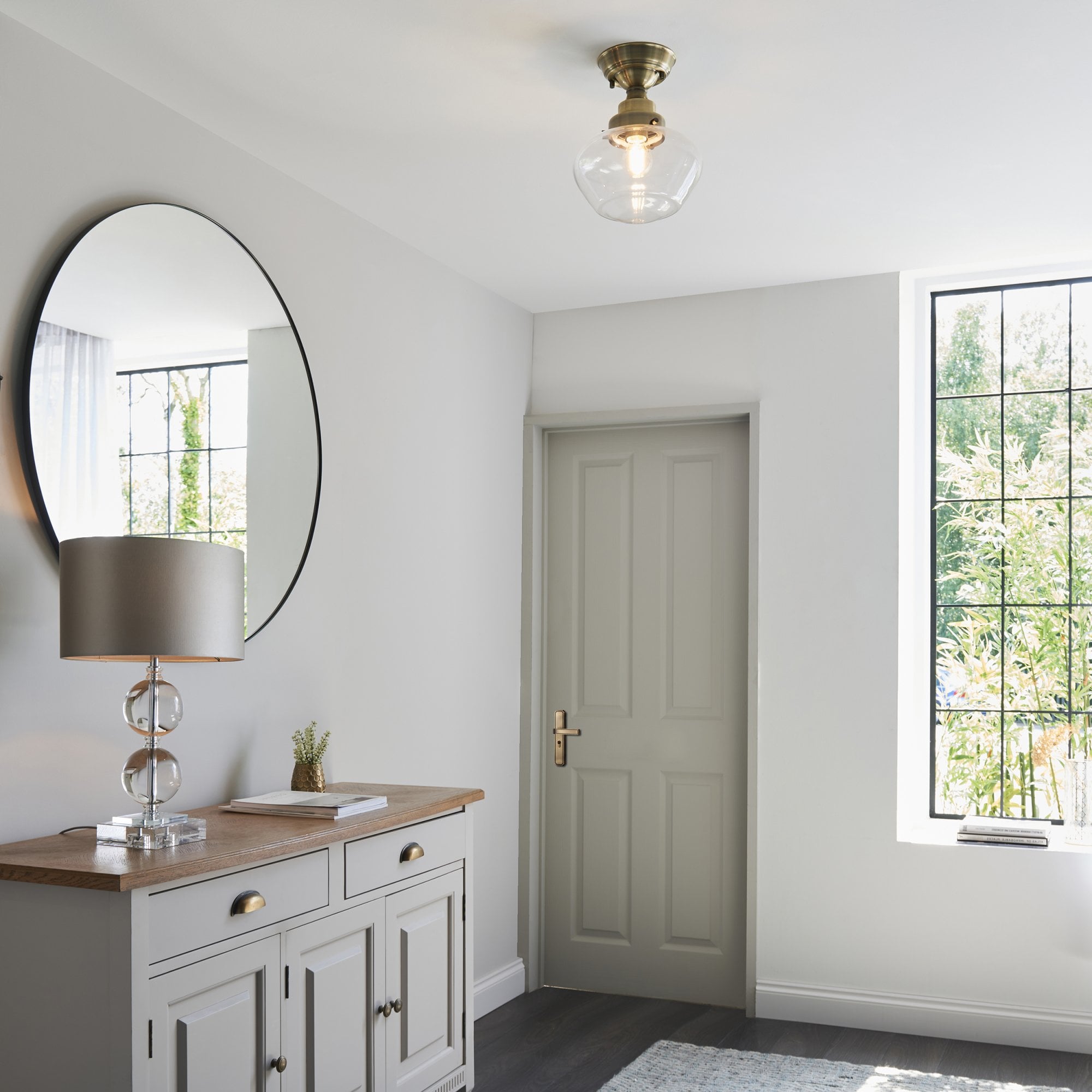 Endon Camberley Semi Flush Ceiling Light - Antique Brass With Clear Glass