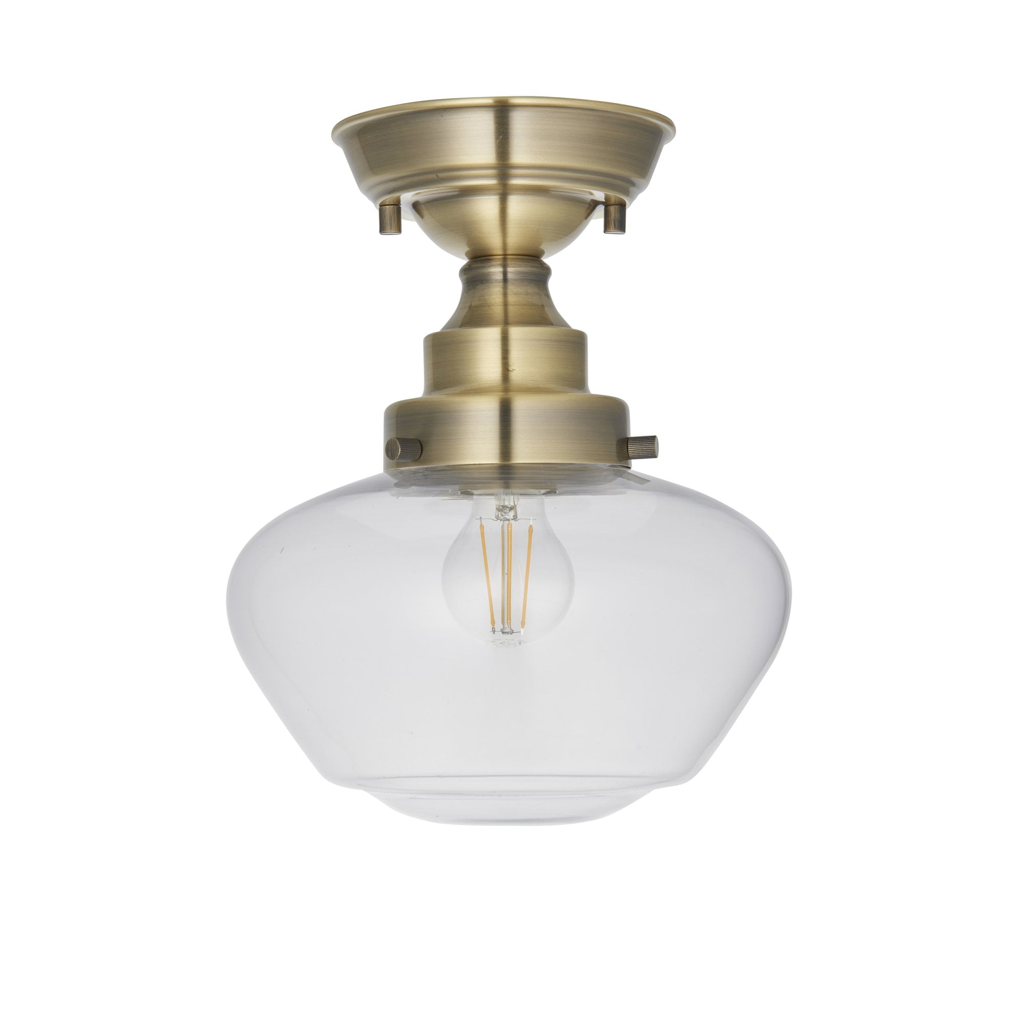 Endon Camberley Semi Flush Ceiling Light - Antique Brass With Clear Glass