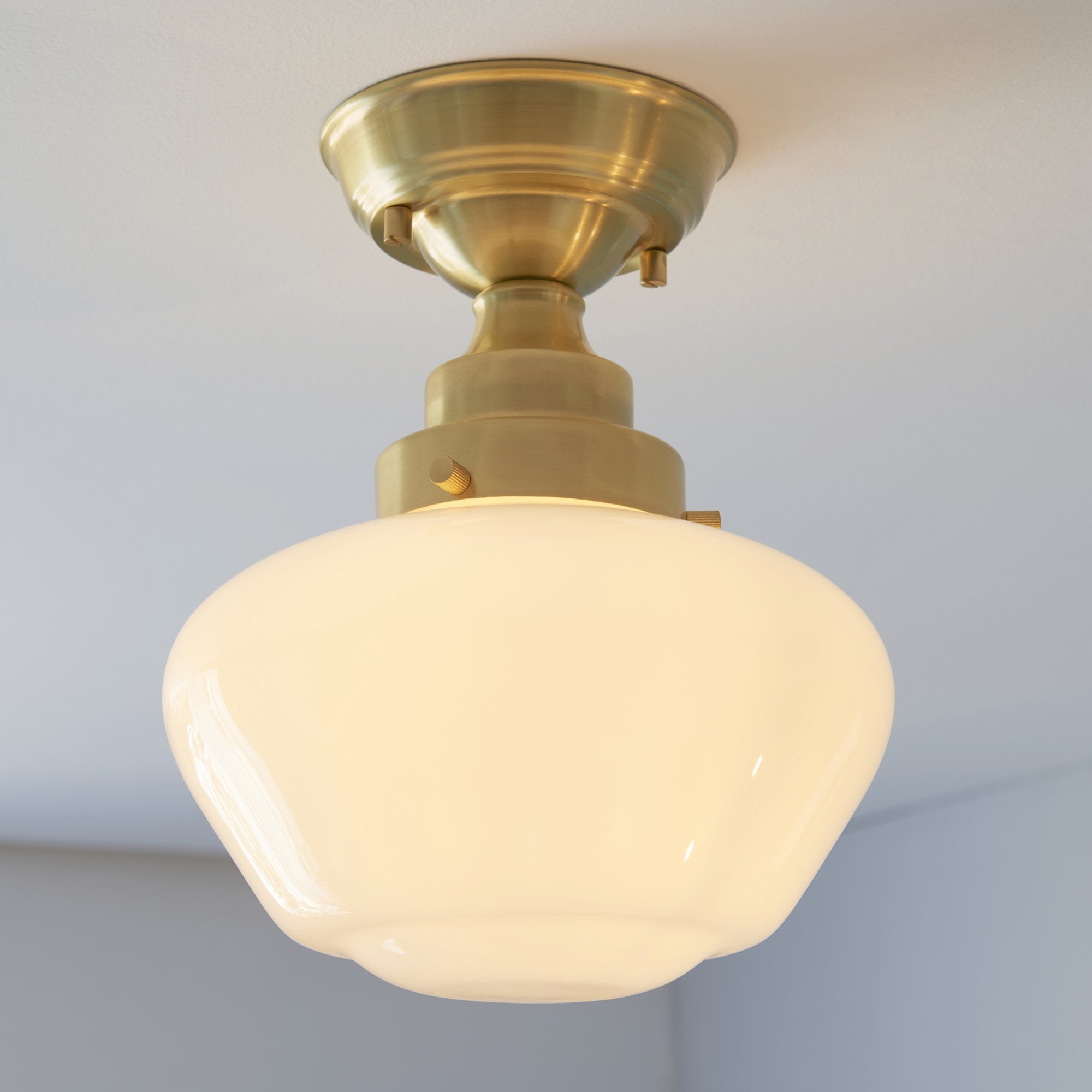 Endon Camberley Semi Flush Ceiling Light - Shiny Brass With Opal Glass