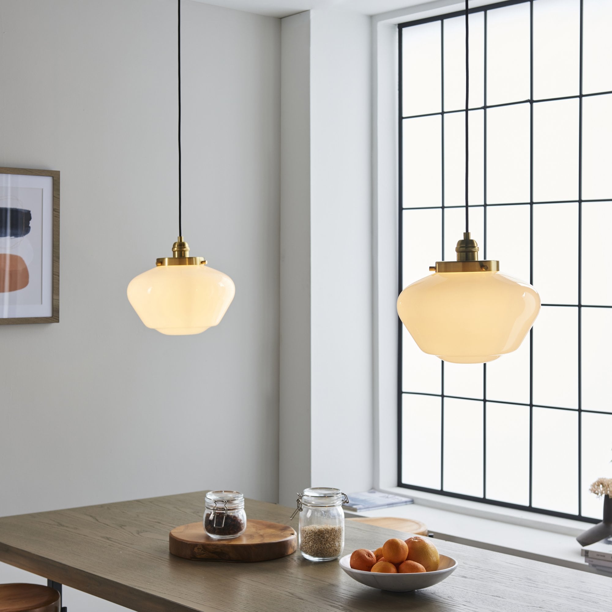 Endon Camberley Pendant Light -  Shiny Brass With Opal Glass