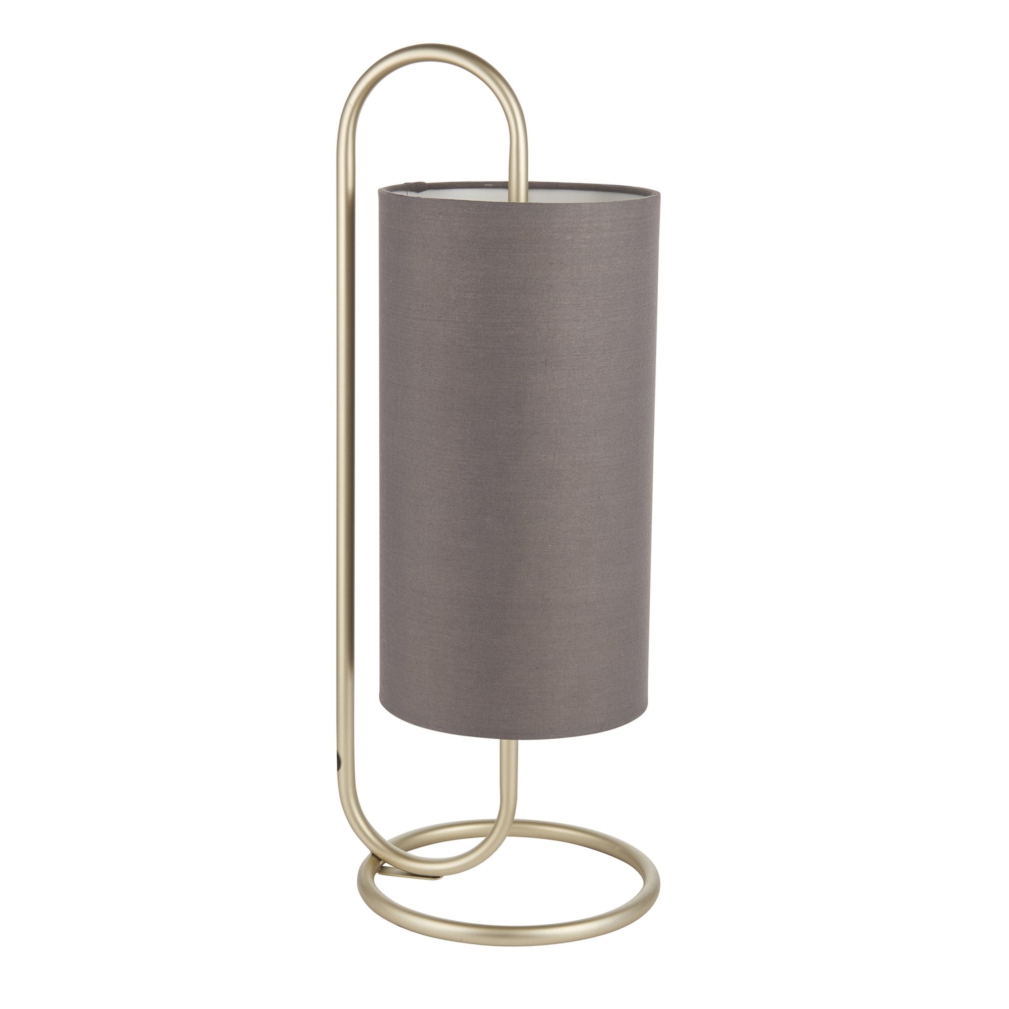 Endon Klip Metal Frame Table Lamp - Antique Brass With Grey Shade - Short