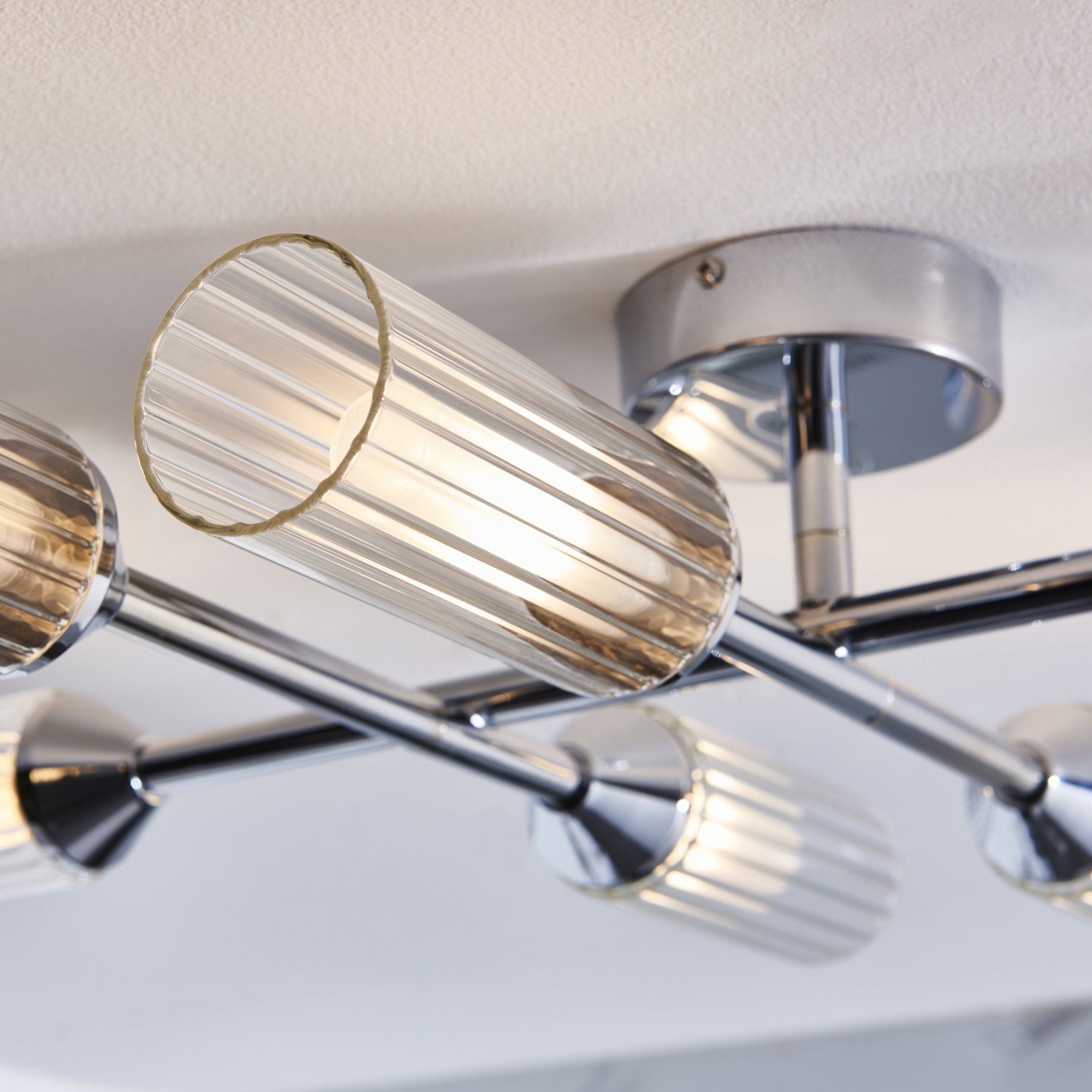 Endon Flute 6 Light Semi-Flush - Chrome & Ribbed Frosted Shades