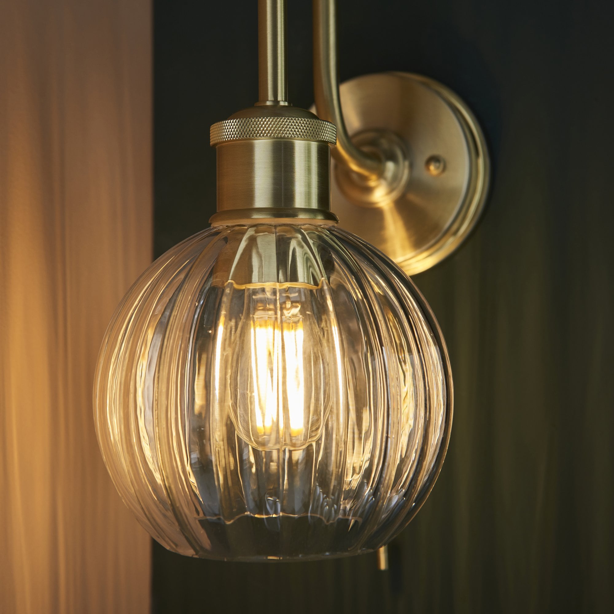 Endon Plush Single Light Wall - Satin Brass & Ribbed Glass