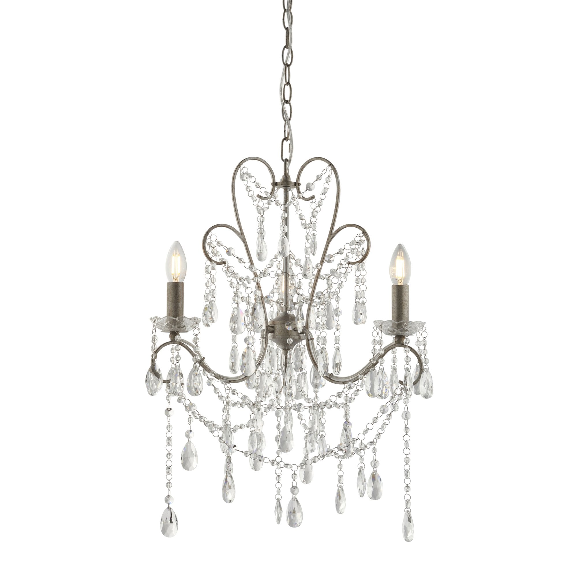 Endon Berkley 3 Light Chandelier - Aged Silver & Crystal Glass