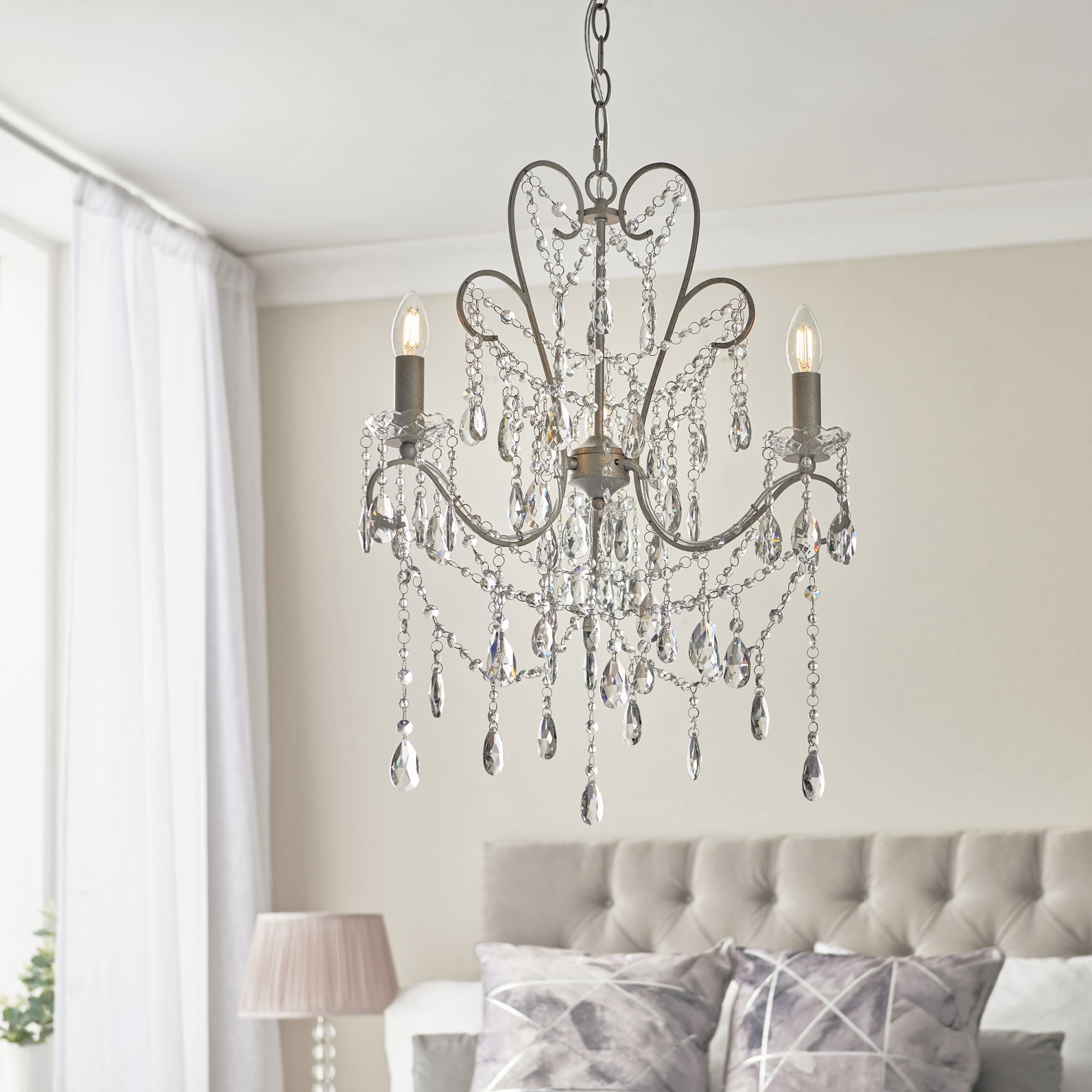 Endon Berkley 3 Light Chandelier - Aged Silver & Crystal Glass