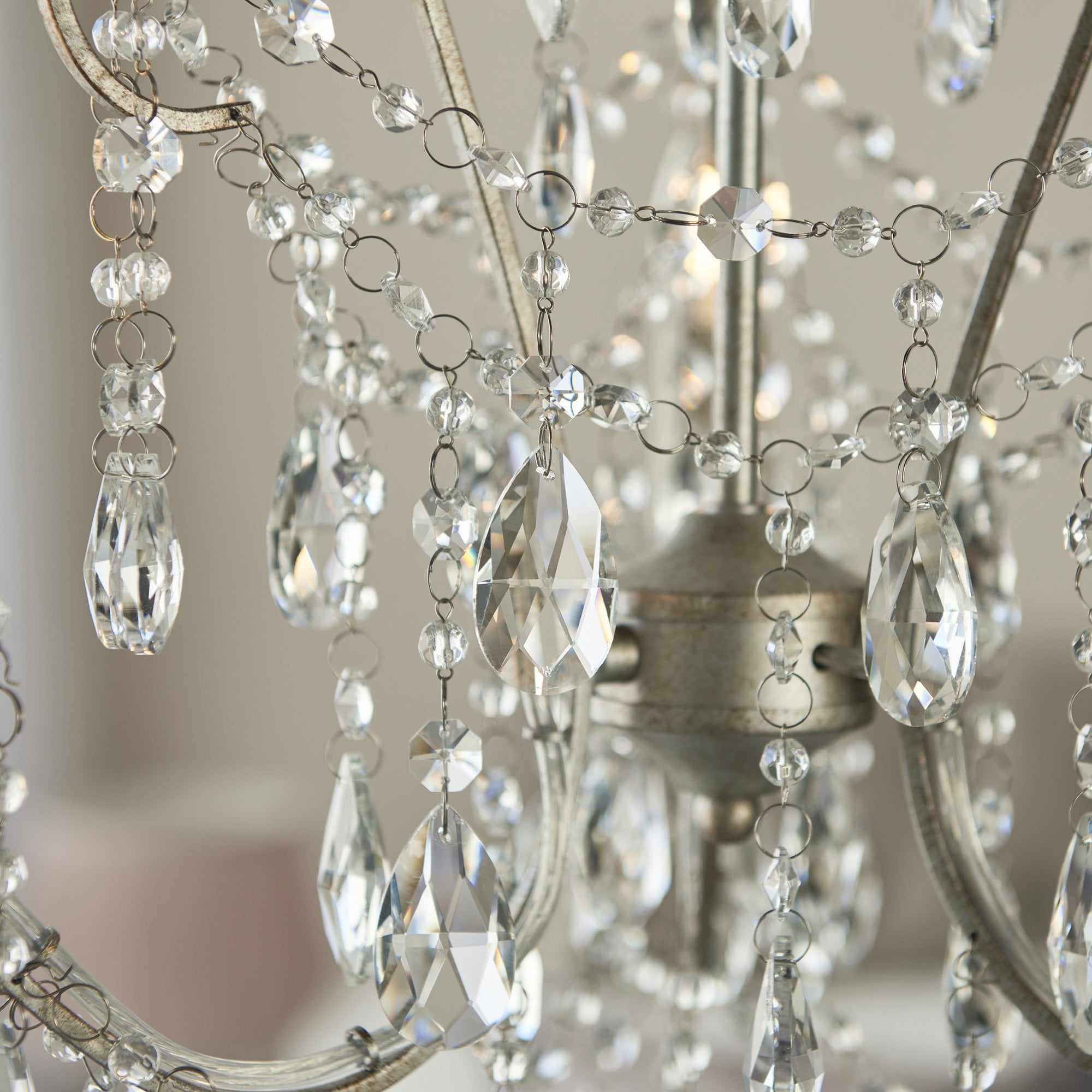 Endon Berkley 3 Light Chandelier - Aged Silver & Crystal Glass