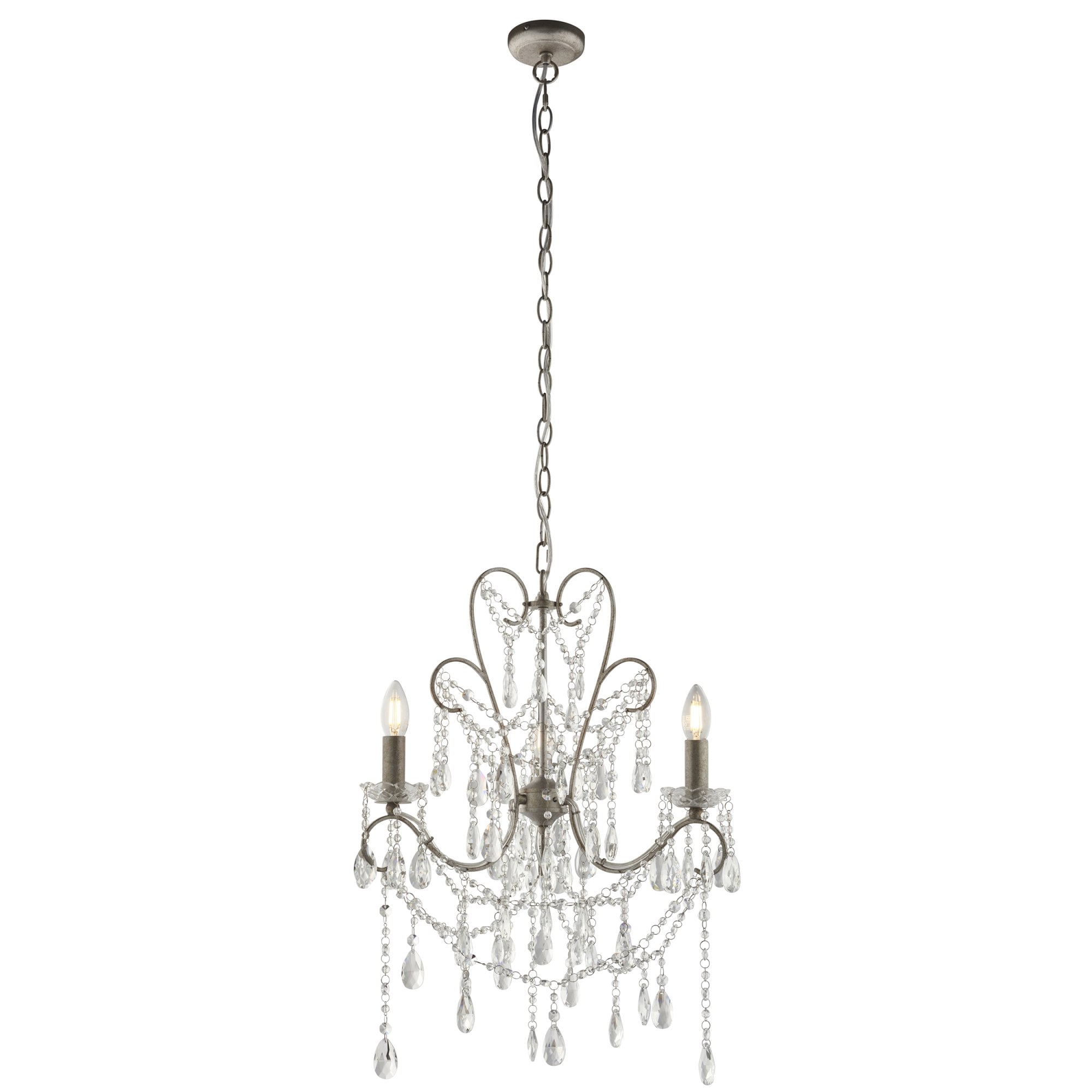 Endon Berkley 3 Light Chandelier - Aged Silver & Crystal Glass
