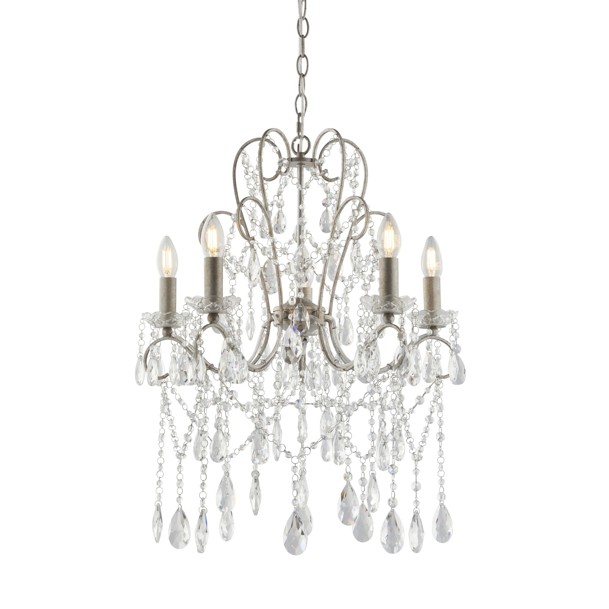 Endon Berkley 5 Light Chandelier - Aged Silver & Crystal Glass