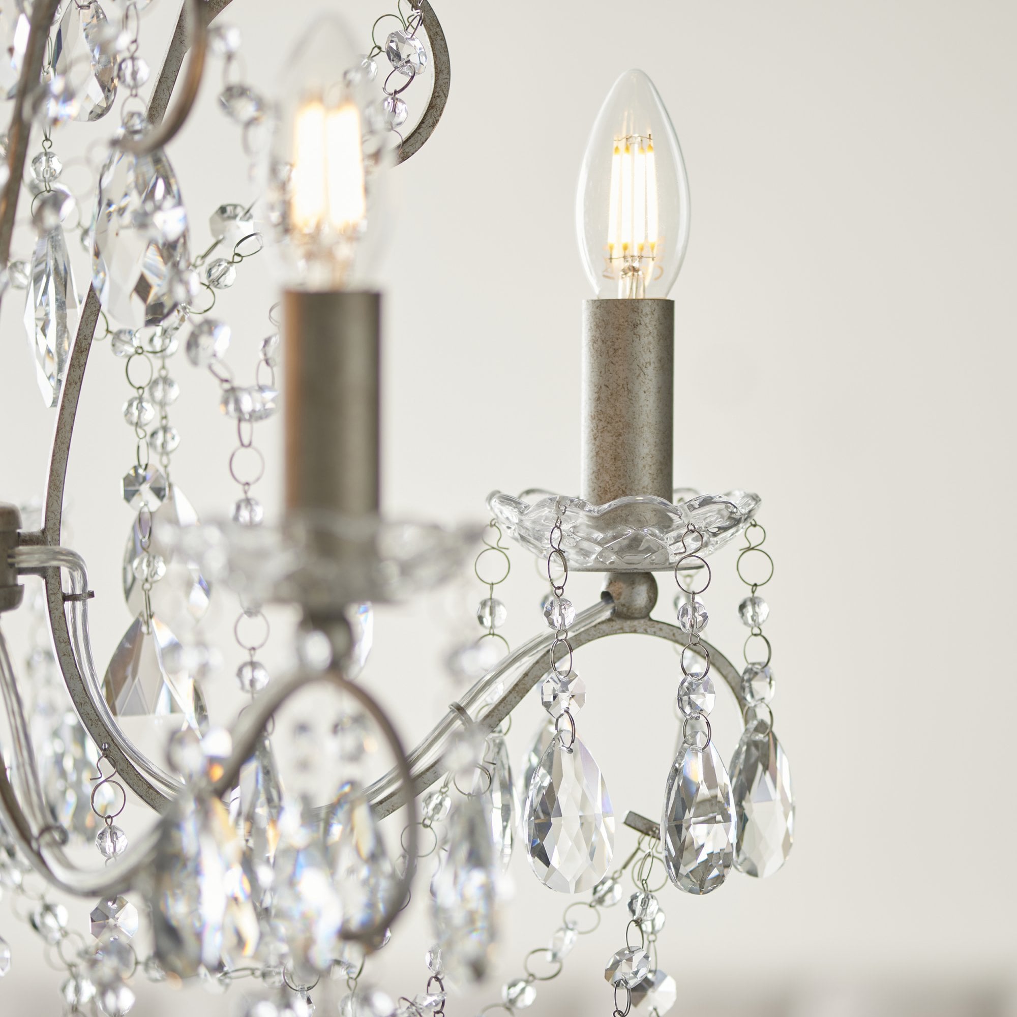 Endon Berkley 5 Light Chandelier - Aged Silver & Crystal Glass