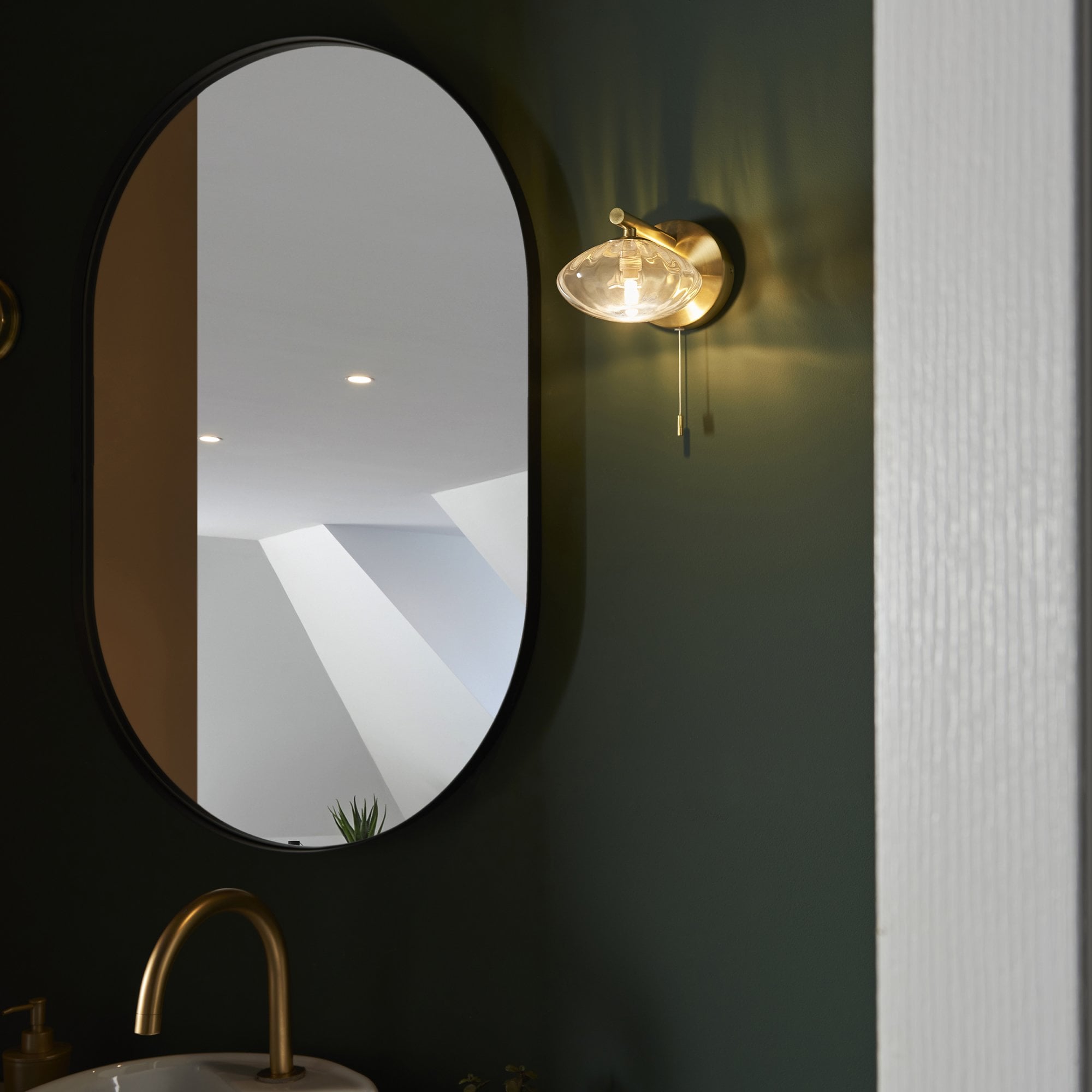Endon Current Single Wall Light - Brushed Gold & Clear Ribbed Glass