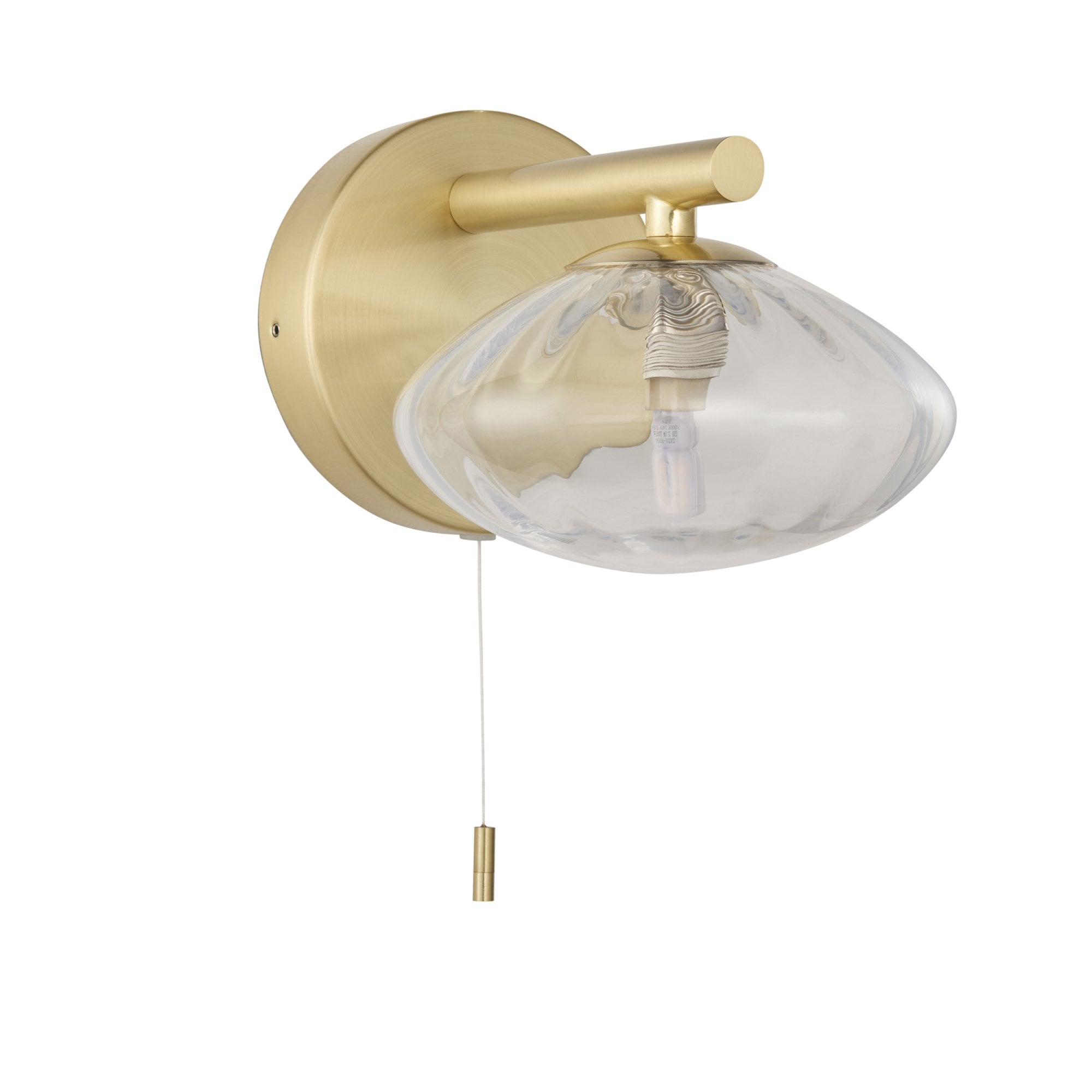 Endon Current Single Wall Light - Brushed Gold & Clear Ribbed Glass