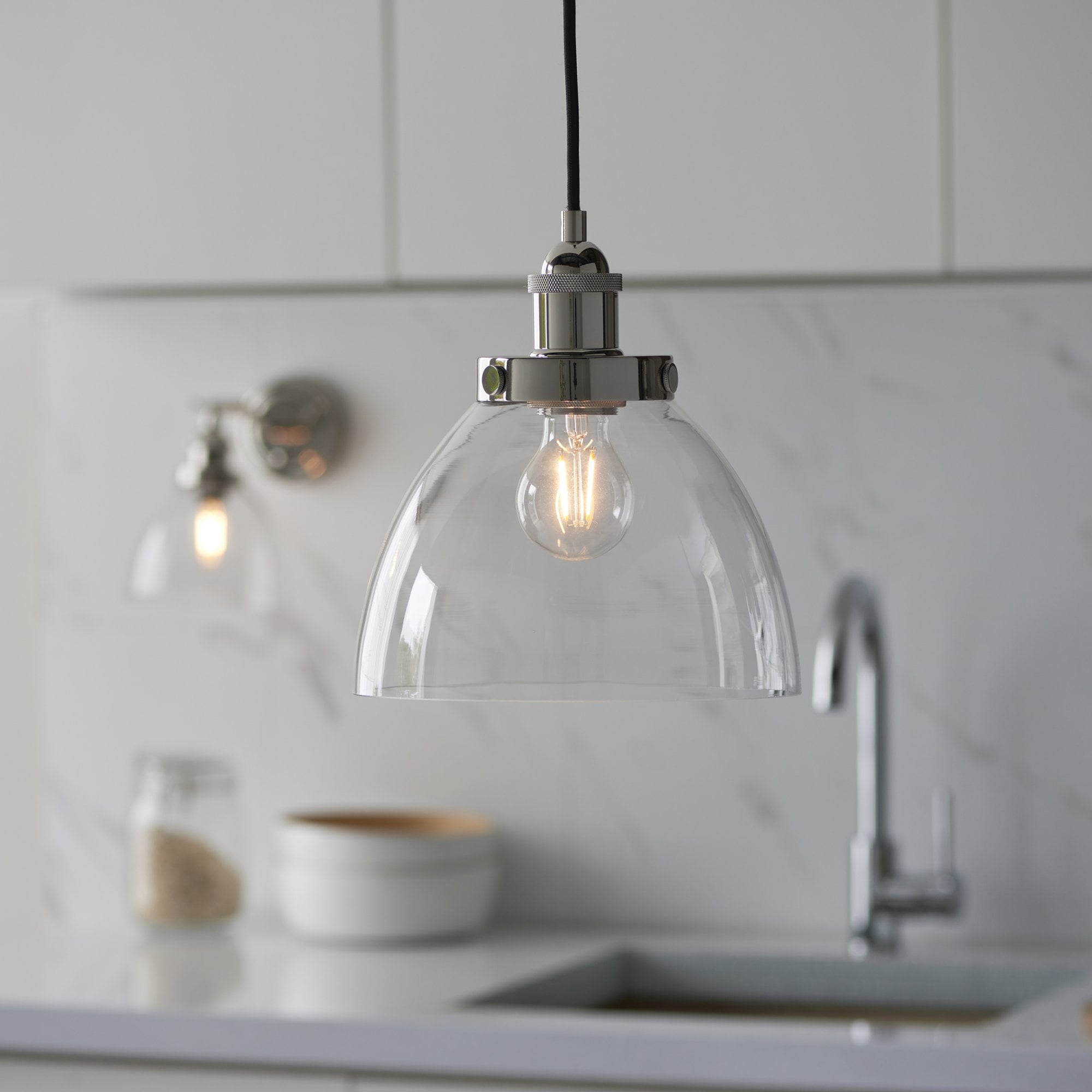 Endon Hansen Single Light Pendant - Bright Nickel
