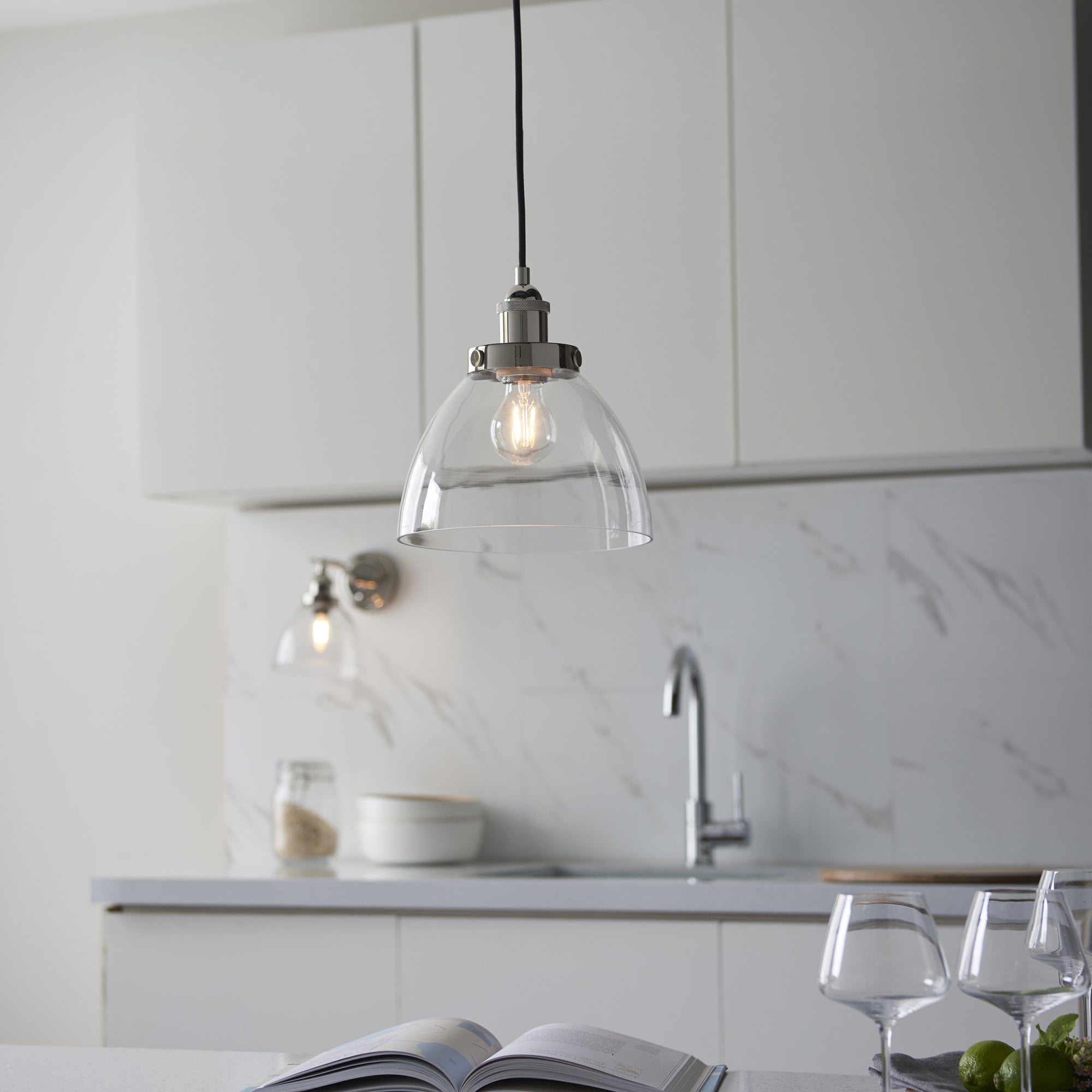 Endon Hansen Single Light Pendant - Bright Nickel