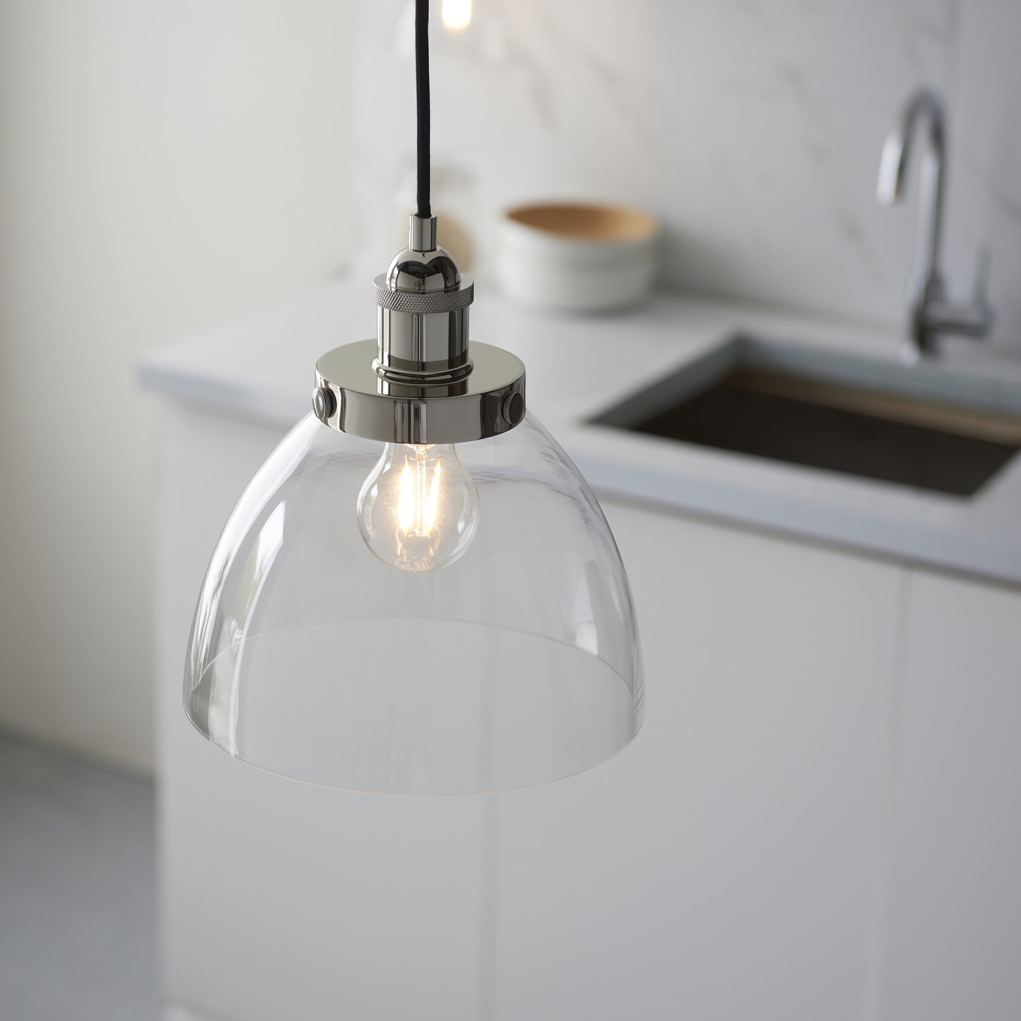 Endon Hansen Single Light Pendant - Bright Nickel