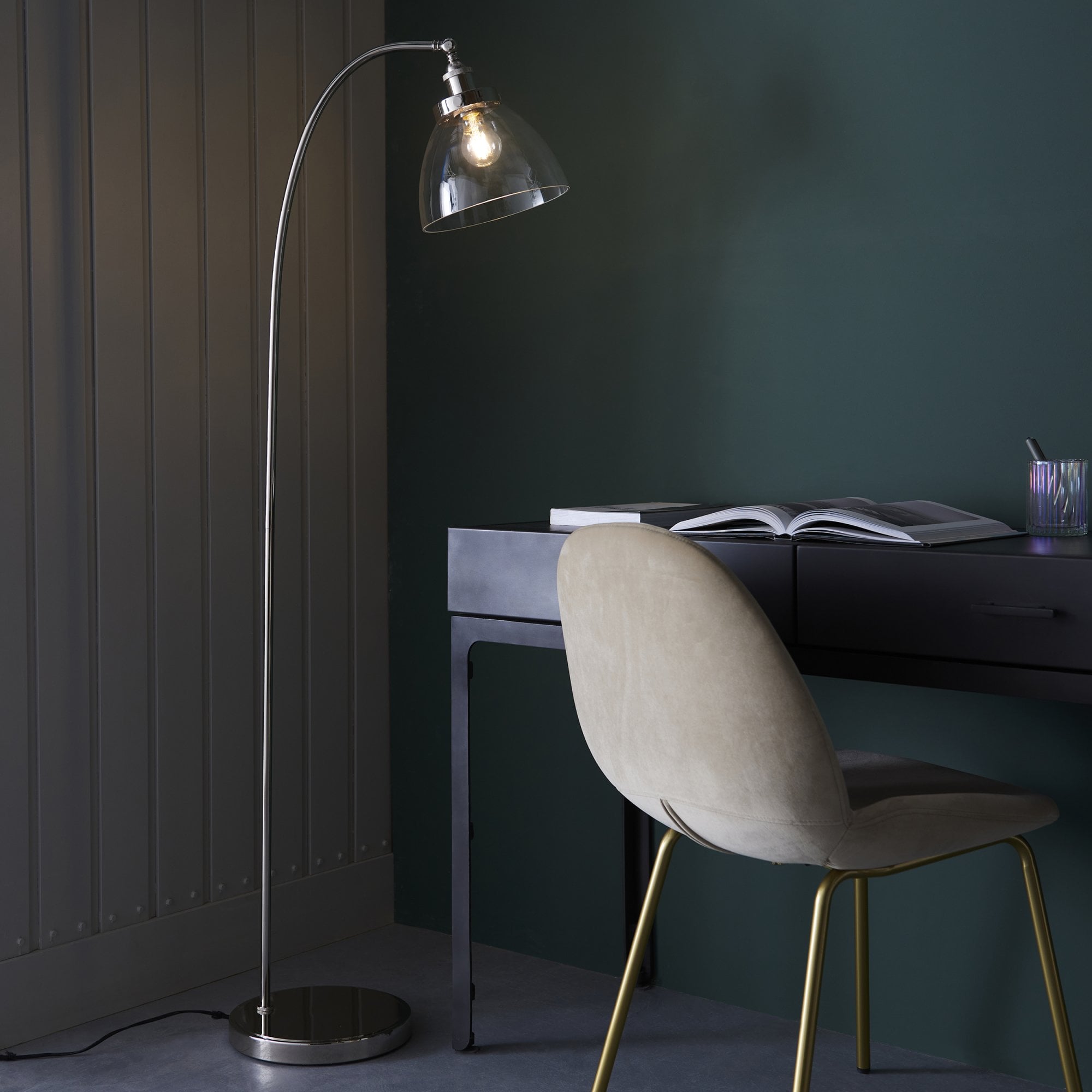 Endon Hansen Single Light Floor Lamp - Bright Nickel