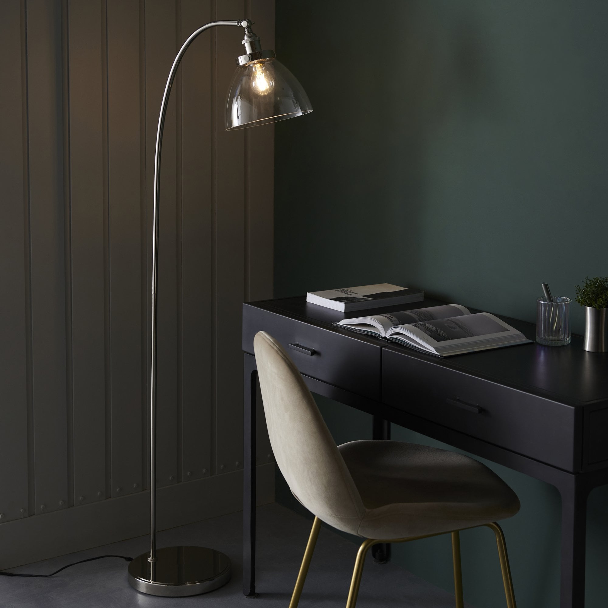 Endon Hansen Single Light Floor Lamp - Bright Nickel