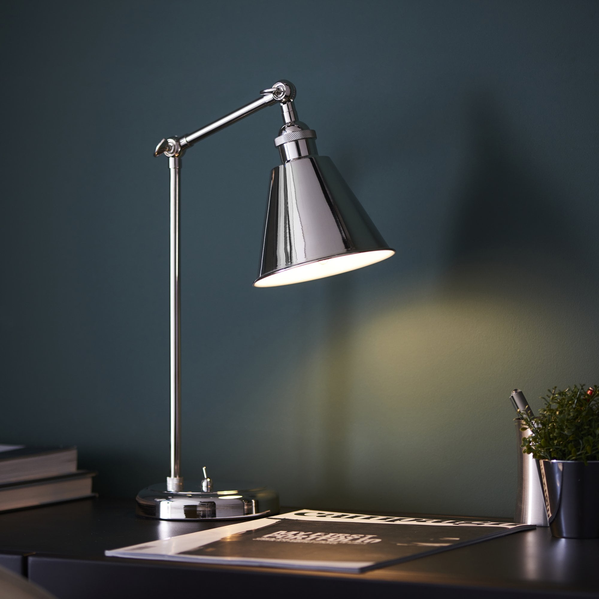 Endon Hal Single Light Table Lamp - Bright Nickel & Satin White