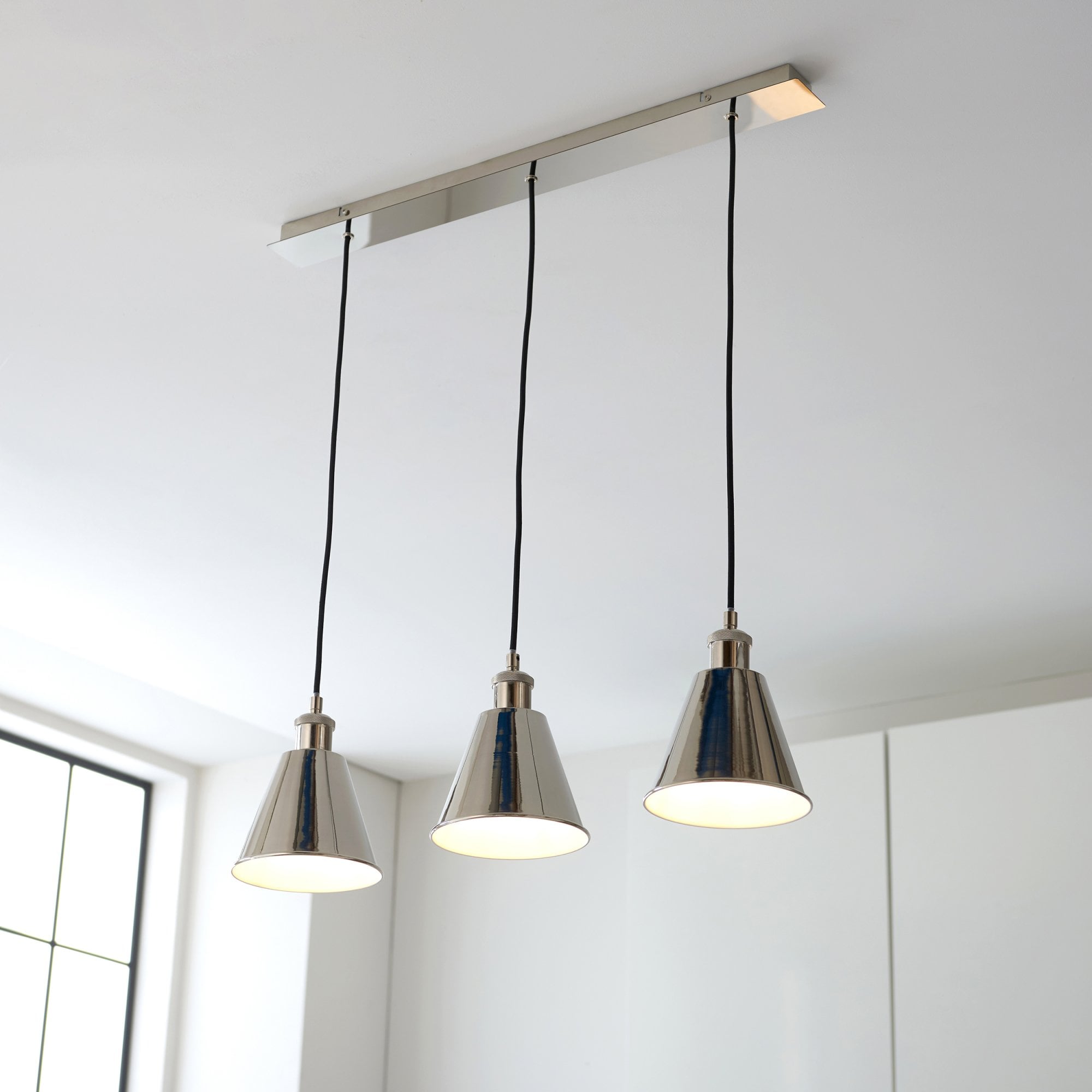 Endon Hal 3 Light Linear Pendant - Bright Nickel & Satin White