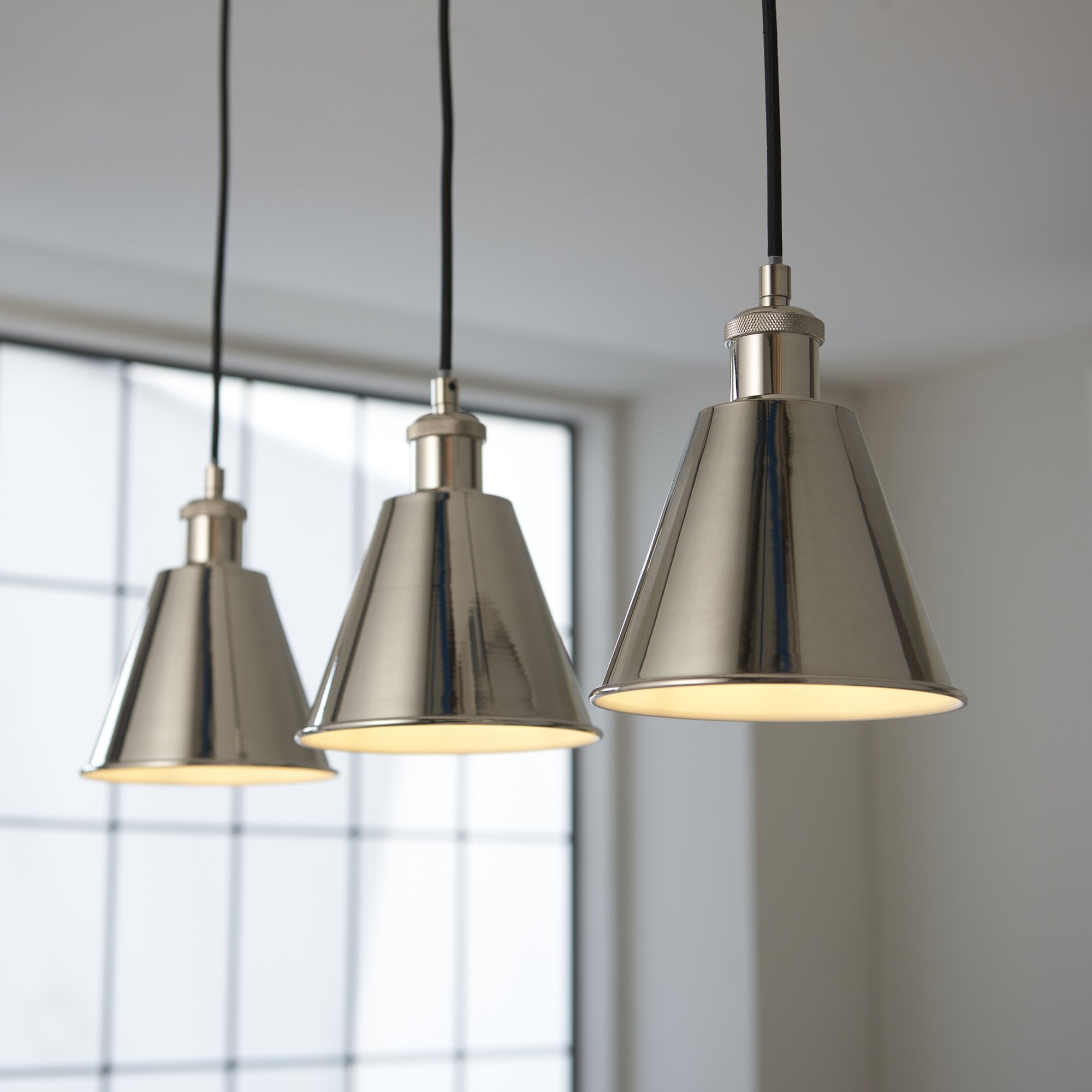 Endon Hal 3 Light Linear Pendant - Bright Nickel & Satin White