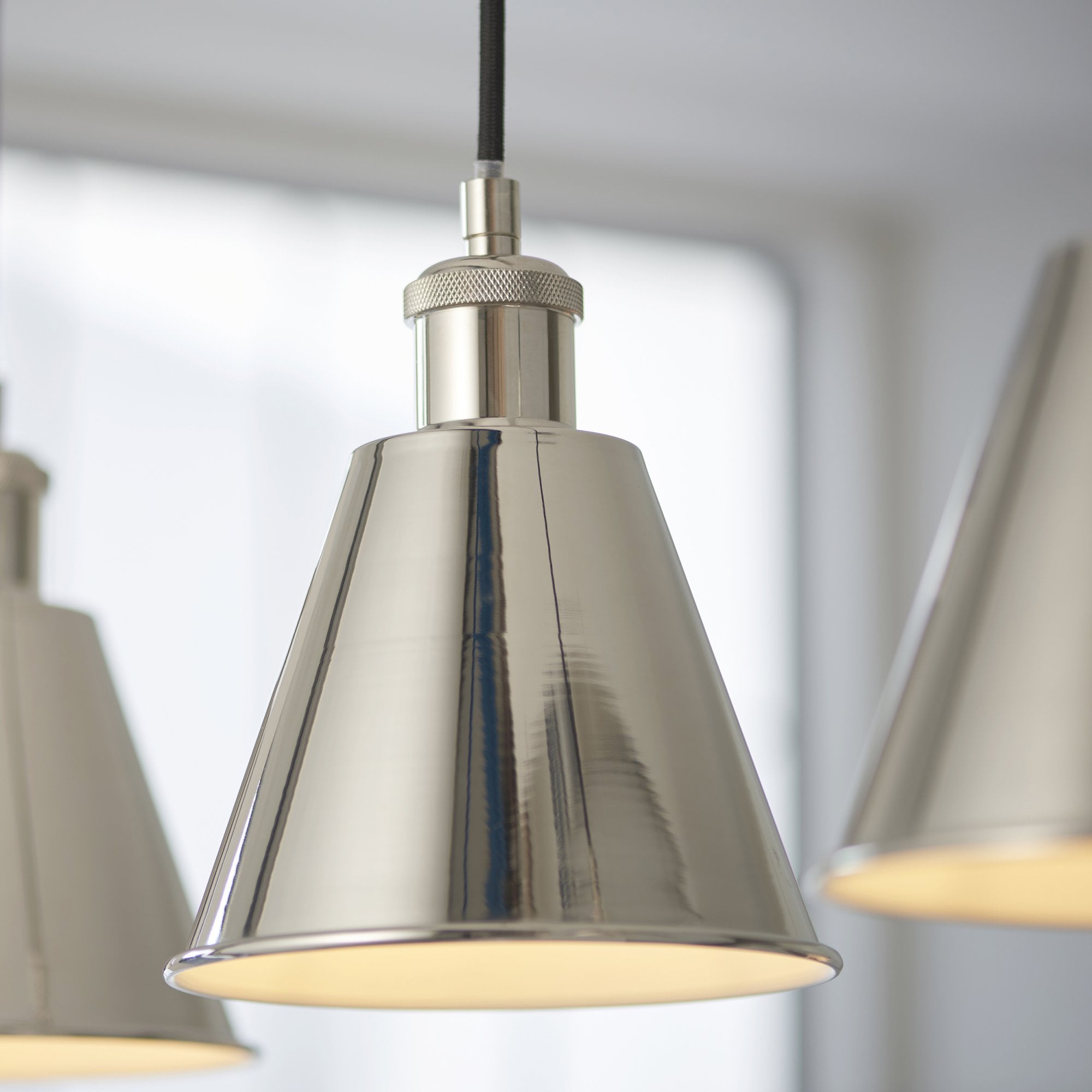 Endon Hal 3 Light Linear Pendant - Bright Nickel & Satin White