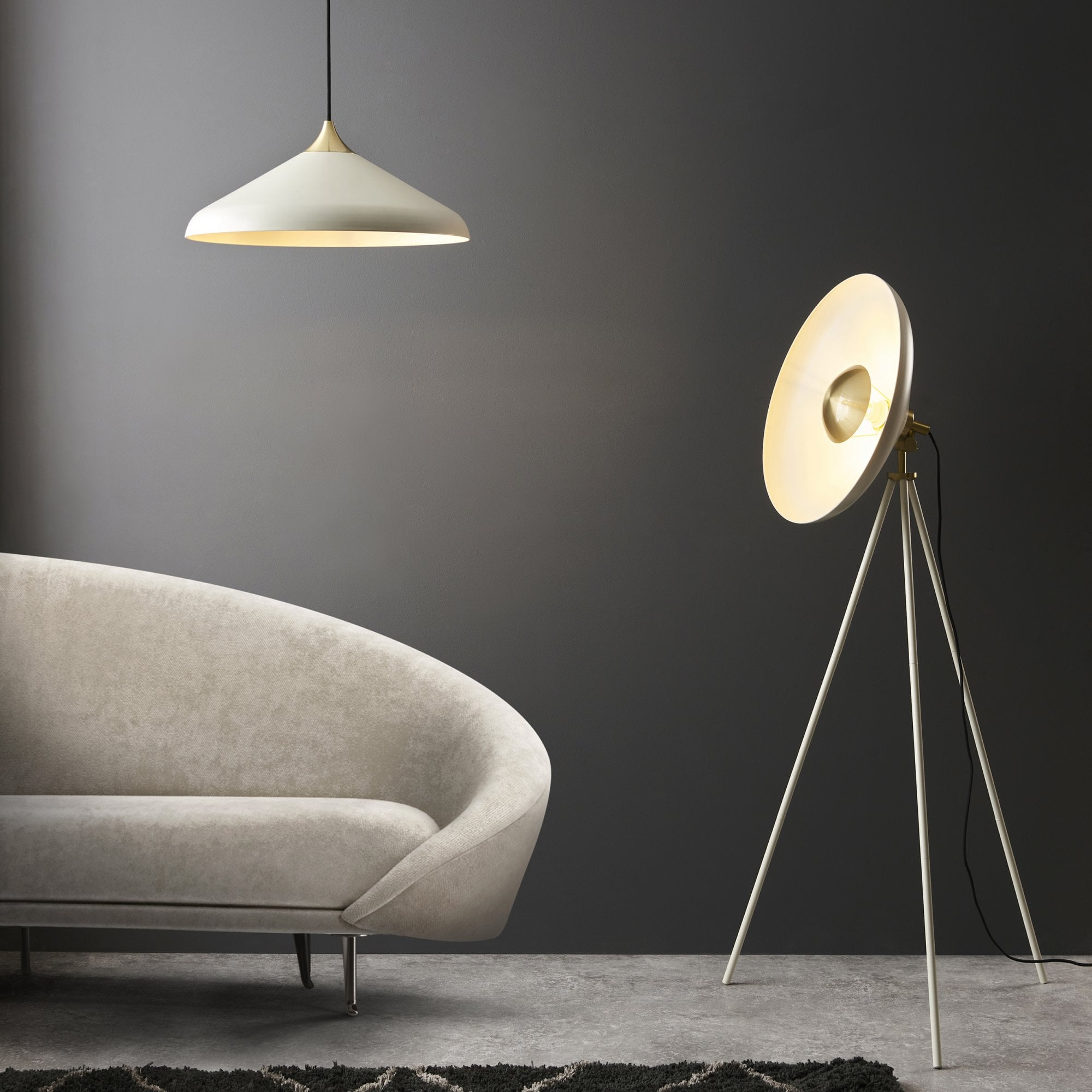 Endon Satellite Coned Floor Light - Brushed Brass Plate & Warm White