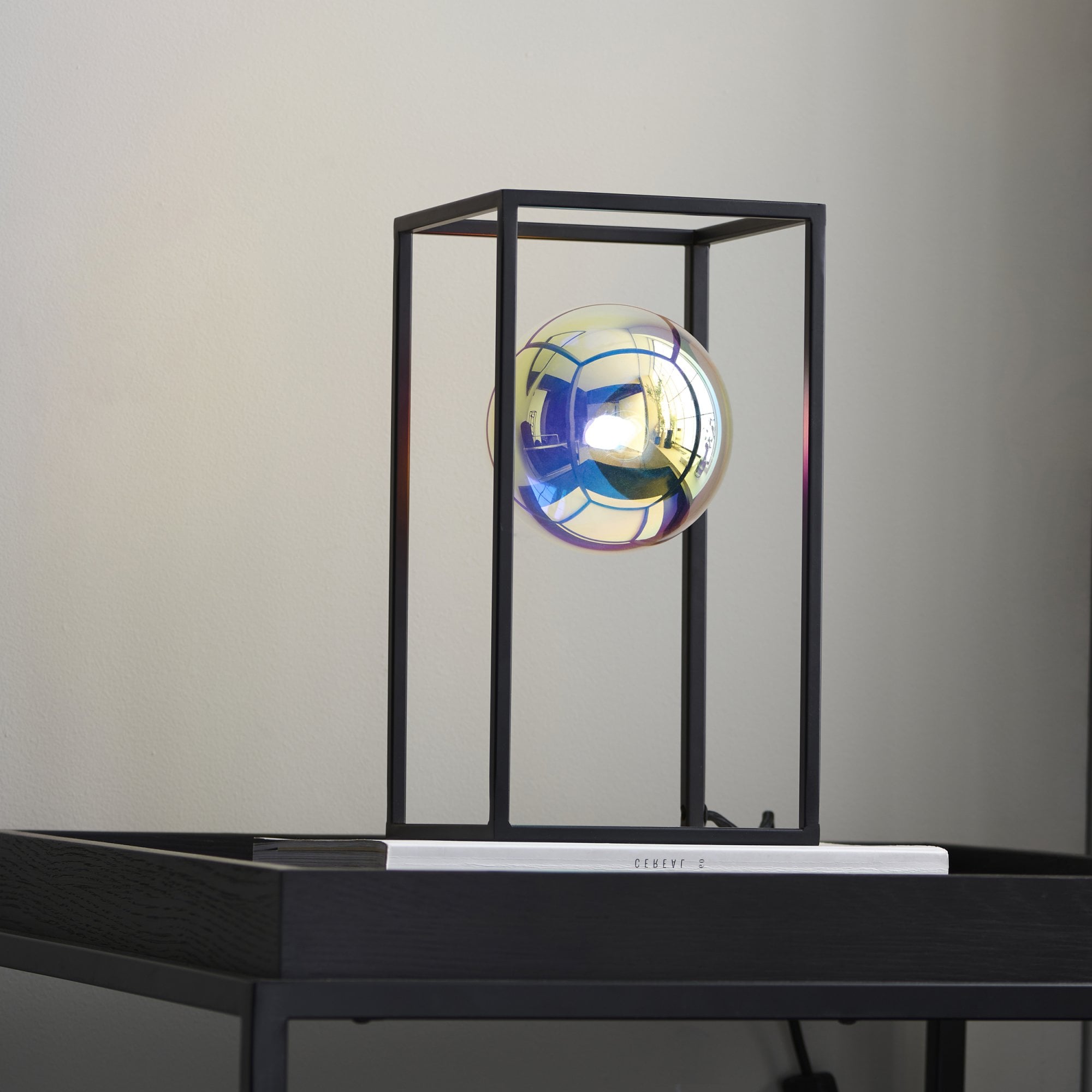 Endon Kinjo Open Frame Table Light - Matt Black & Iridescent Glass