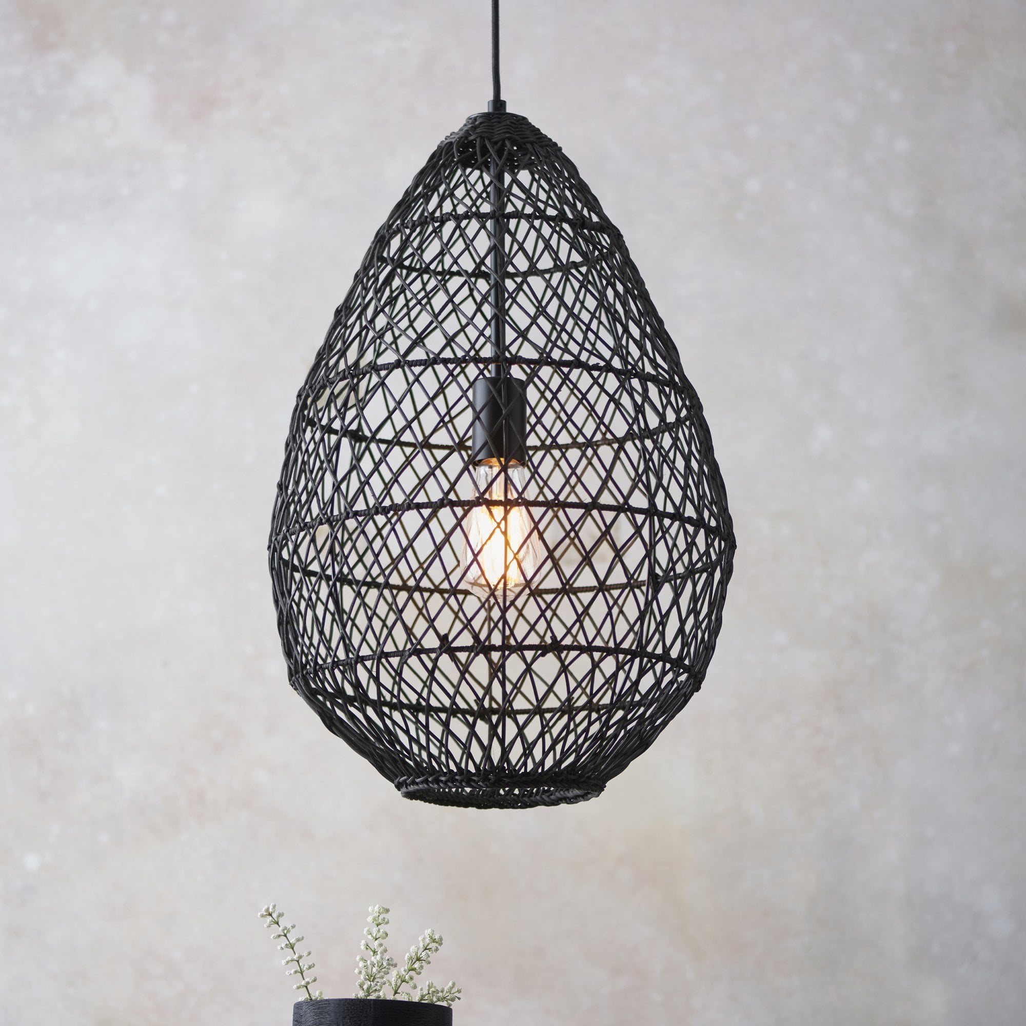 Endon Pimva Rattan Ceiling Pendant - Black