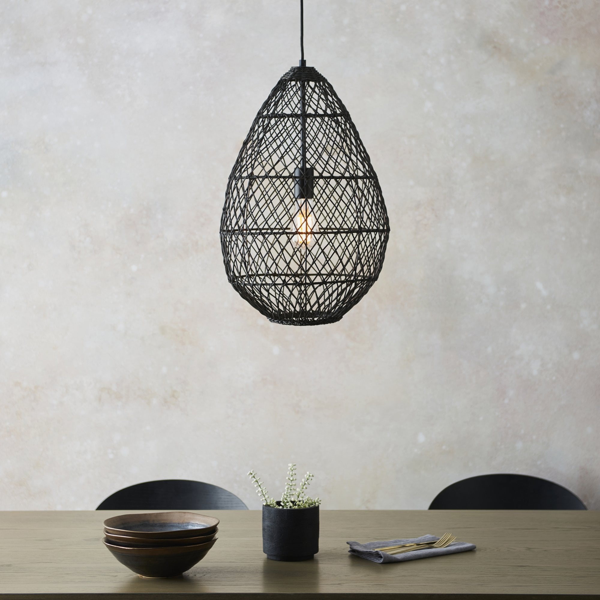 Endon Pimva Rattan Ceiling Pendant - Black