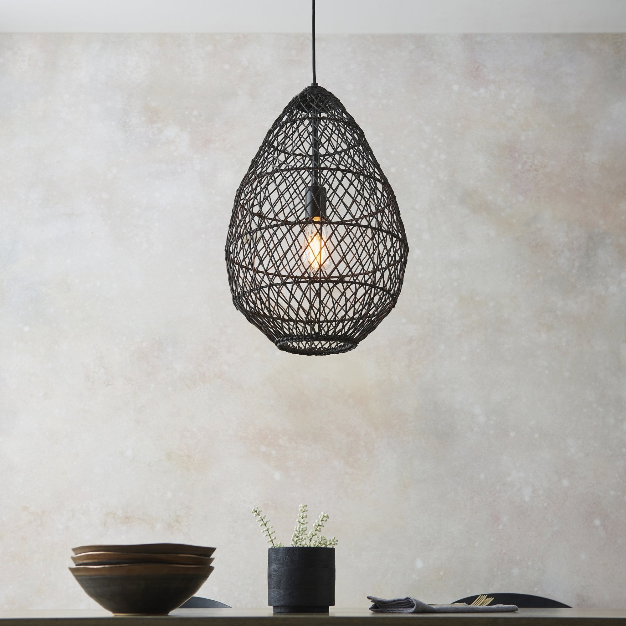 Endon Pimva Rattan Ceiling Pendant - Black