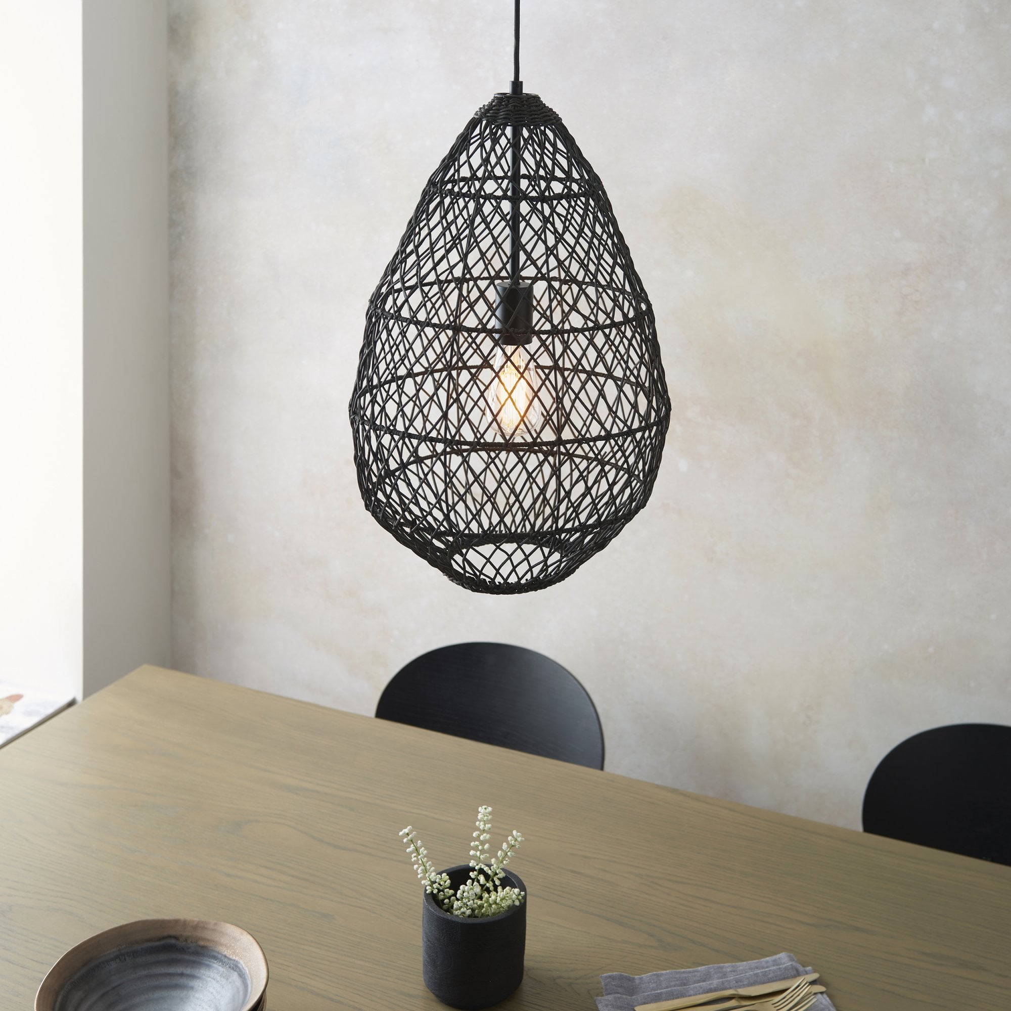 Endon Pimva Rattan Ceiling Pendant - Black
