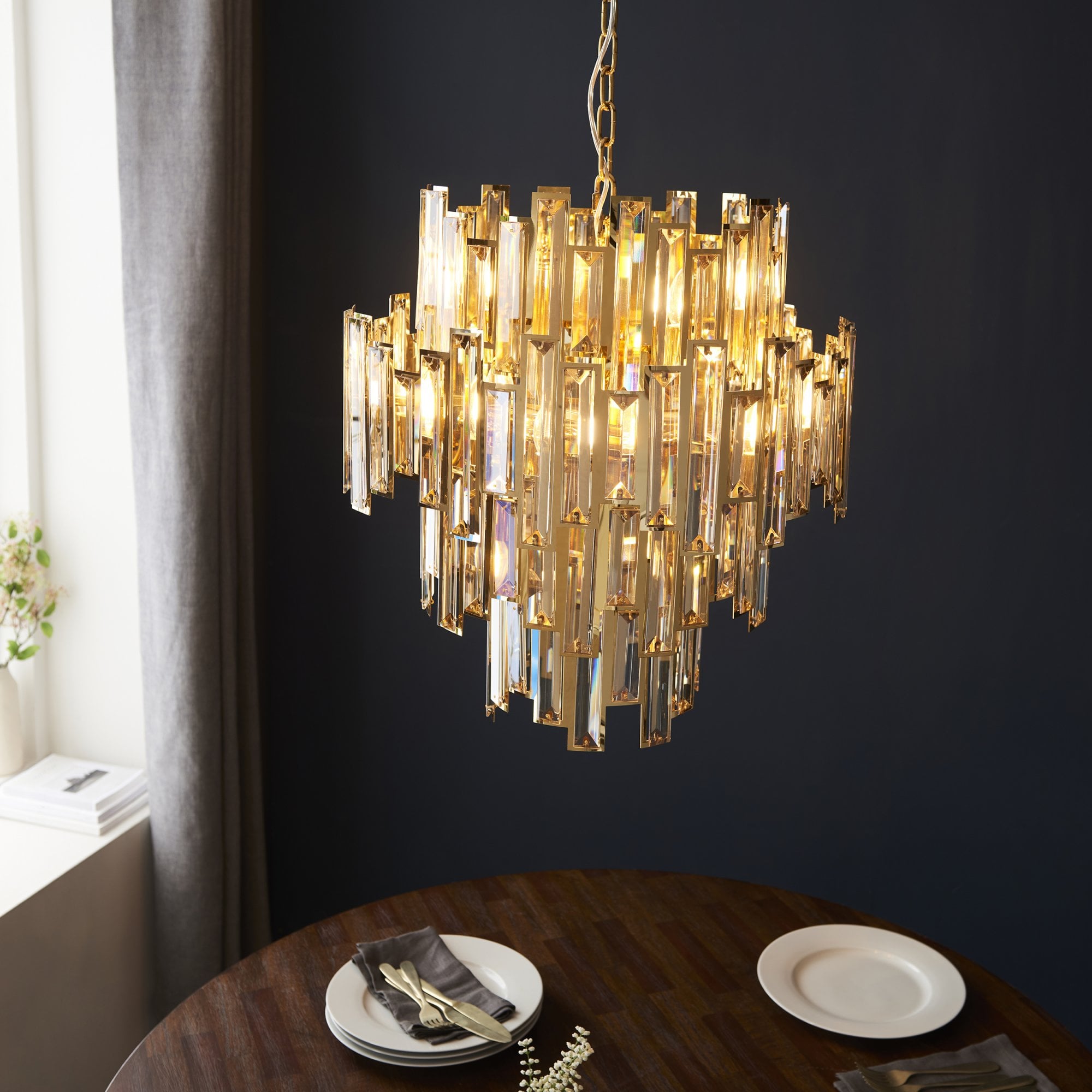 Endon Viviana 12 Light Ceiling Pendant - Champagne Crystal & Gold Plate Effect