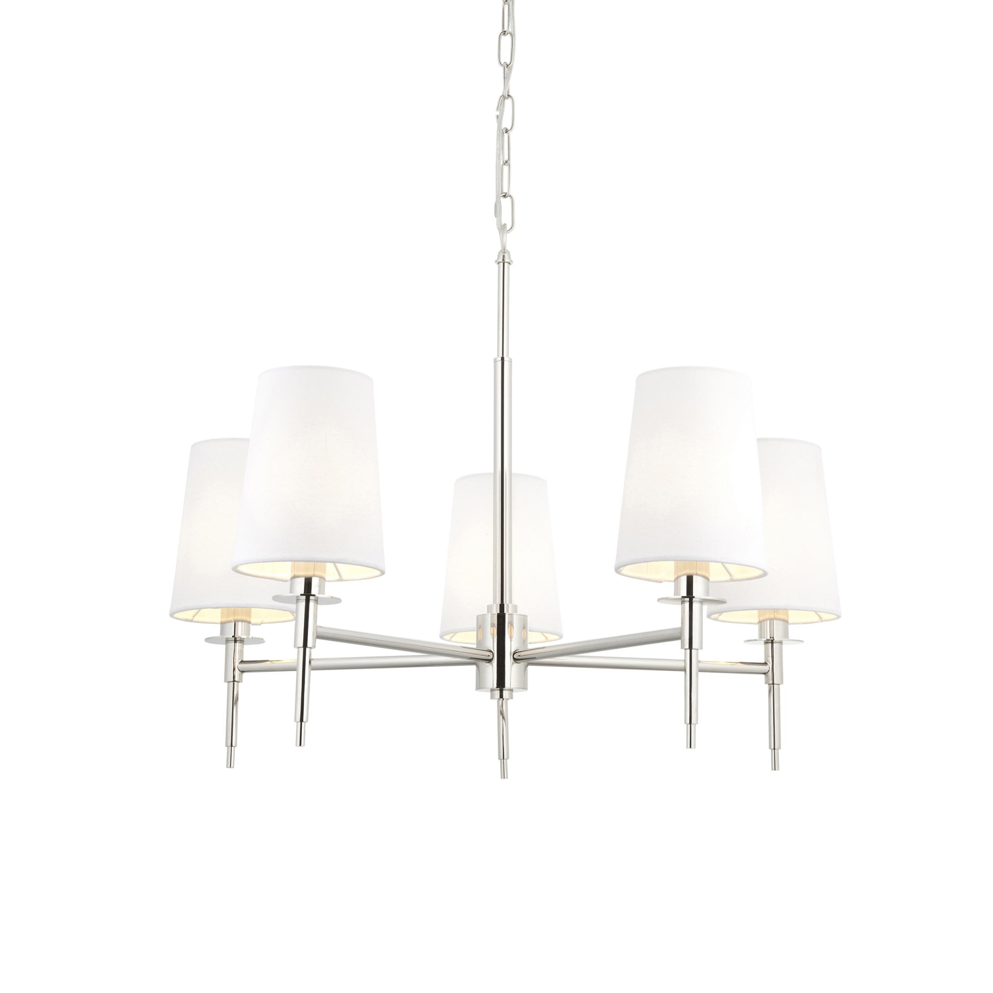 Utopia Eton 5 Light Multi Arm Pendant - Bright Nickel & Tapered Shades