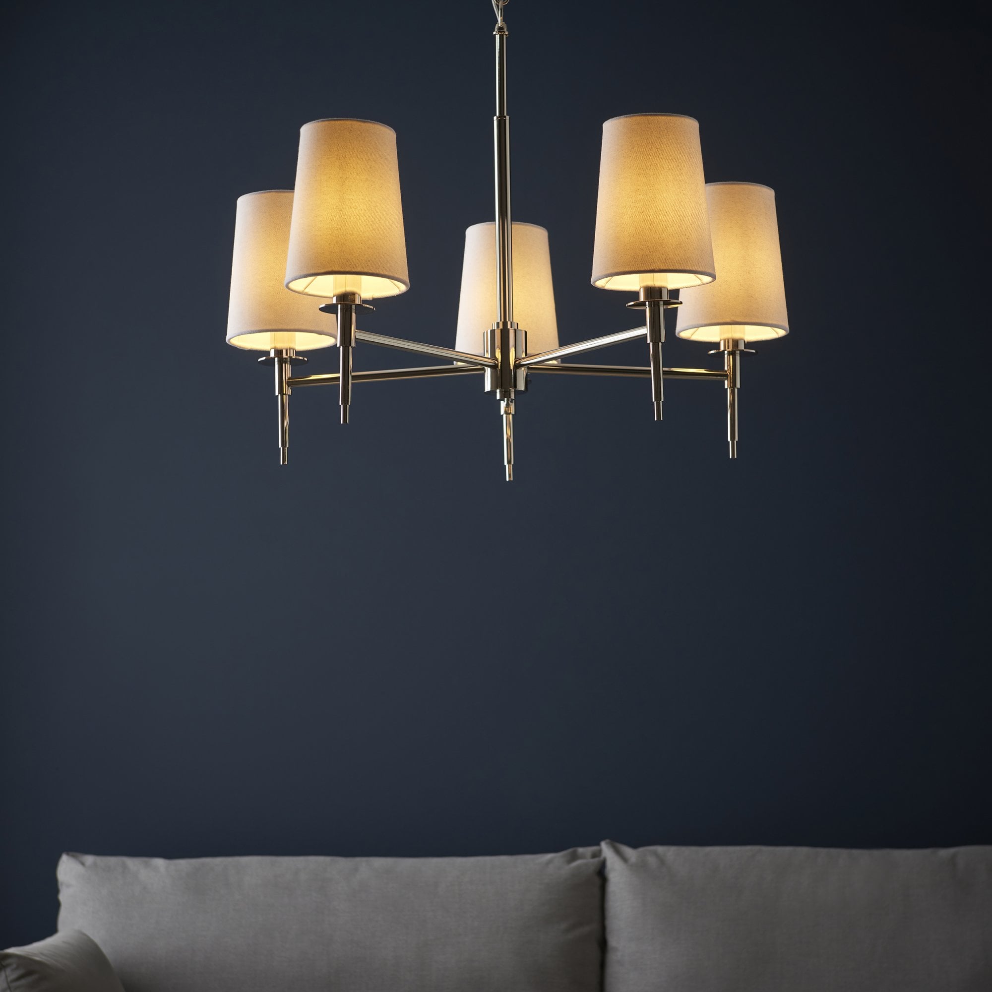 Utopia Eton 5 Light Multi Arm Pendant - Bright Nickel & Tapered Shades