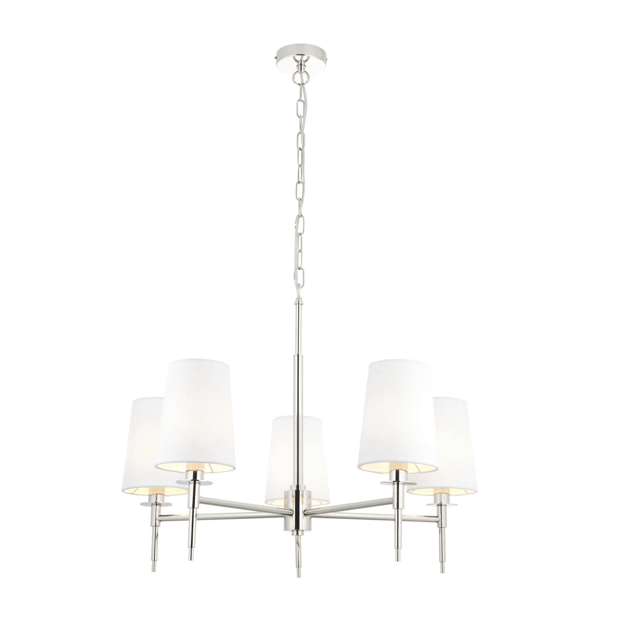 Utopia Eton 5 Light Multi Arm Pendant - Bright Nickel & Tapered Shades