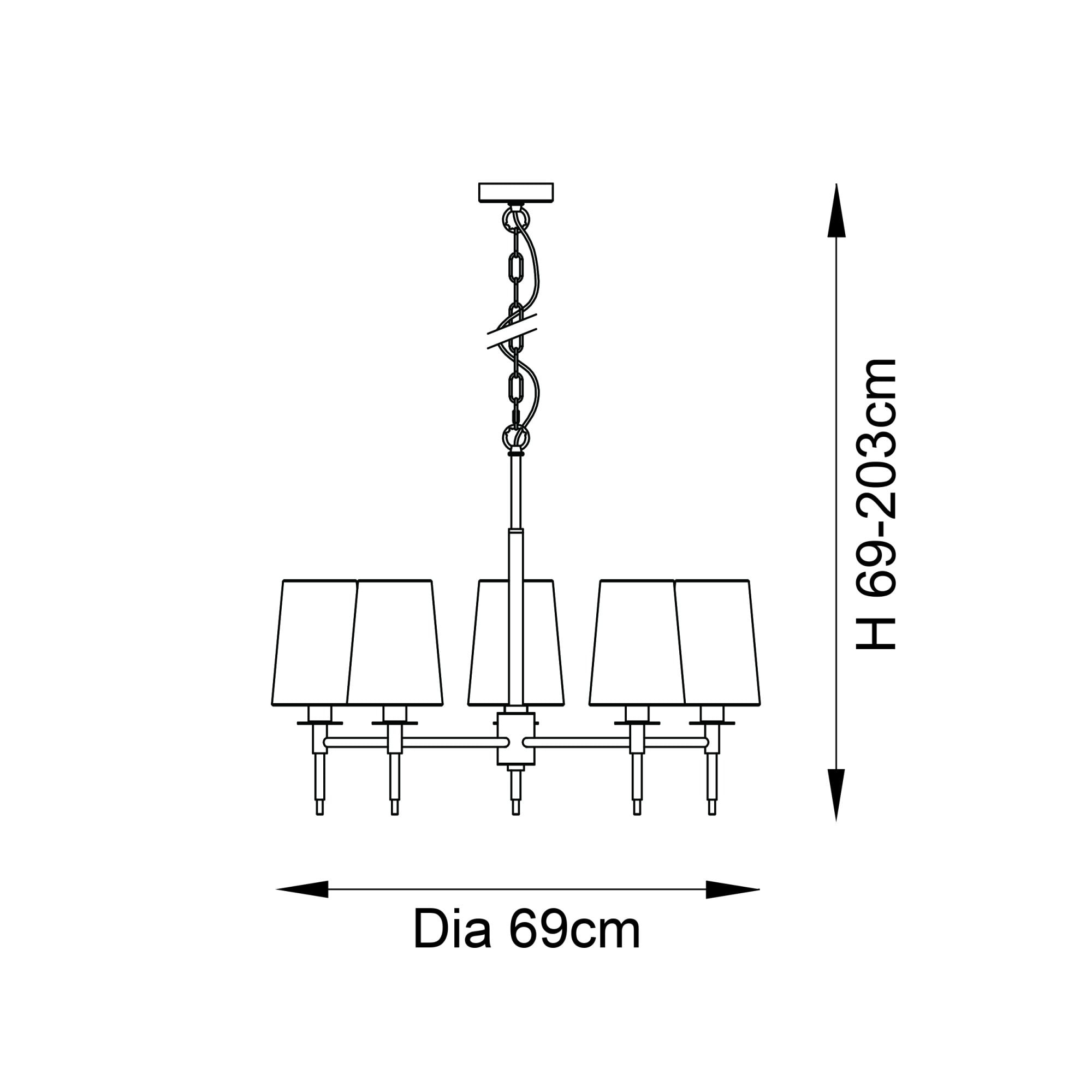 Utopia Eton 5 Light Multi Arm Pendant - Bright Nickel & Tapered Shades