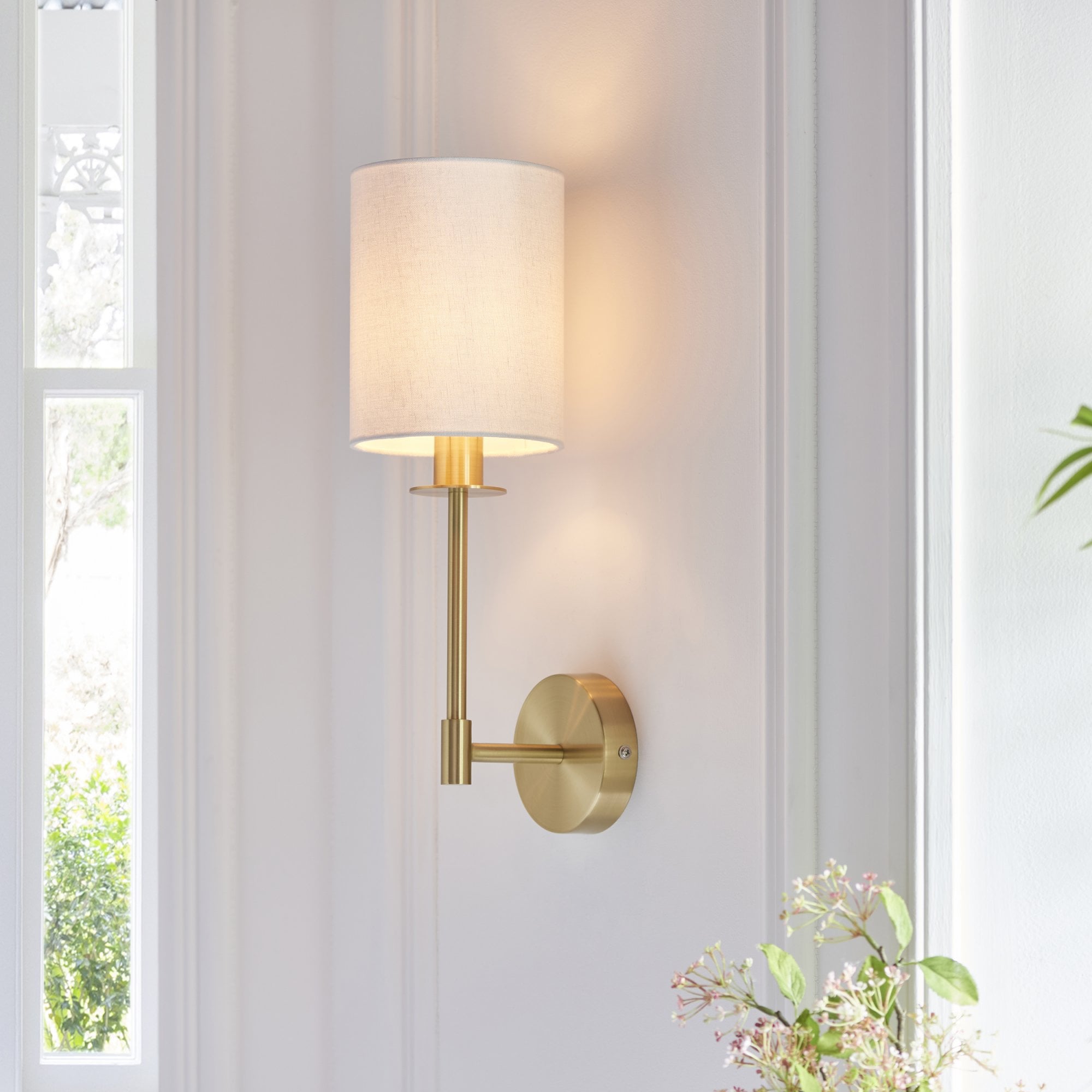 Endon Sancerre Wall Light - Satin Brass & Cylinder Shade