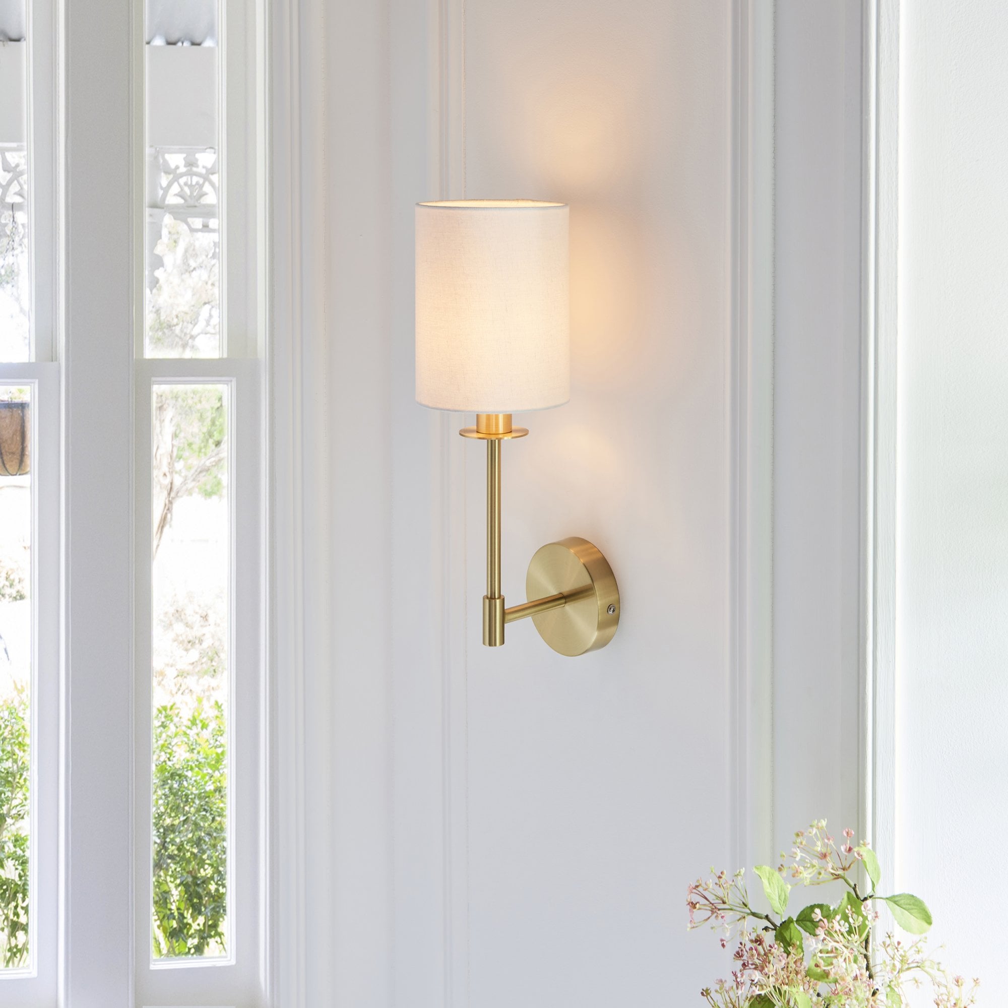 Endon Sancerre Wall Light - Satin Brass & Cylinder Shade