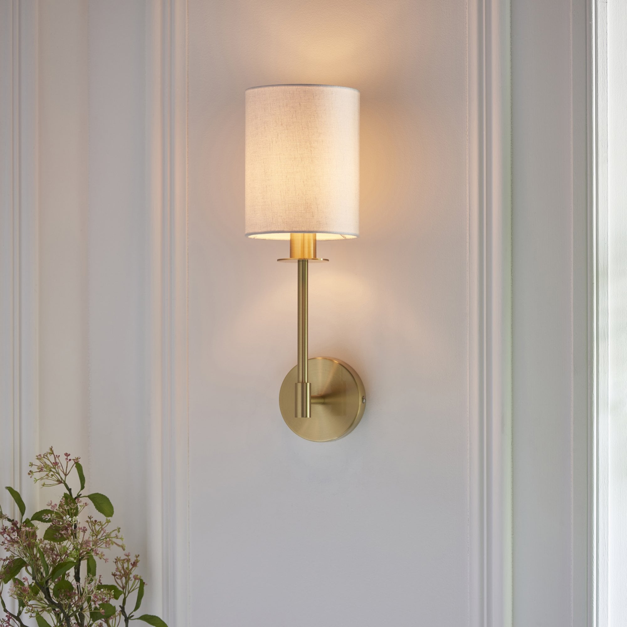 Endon Sancerre Wall Light - Satin Brass & Cylinder Shade