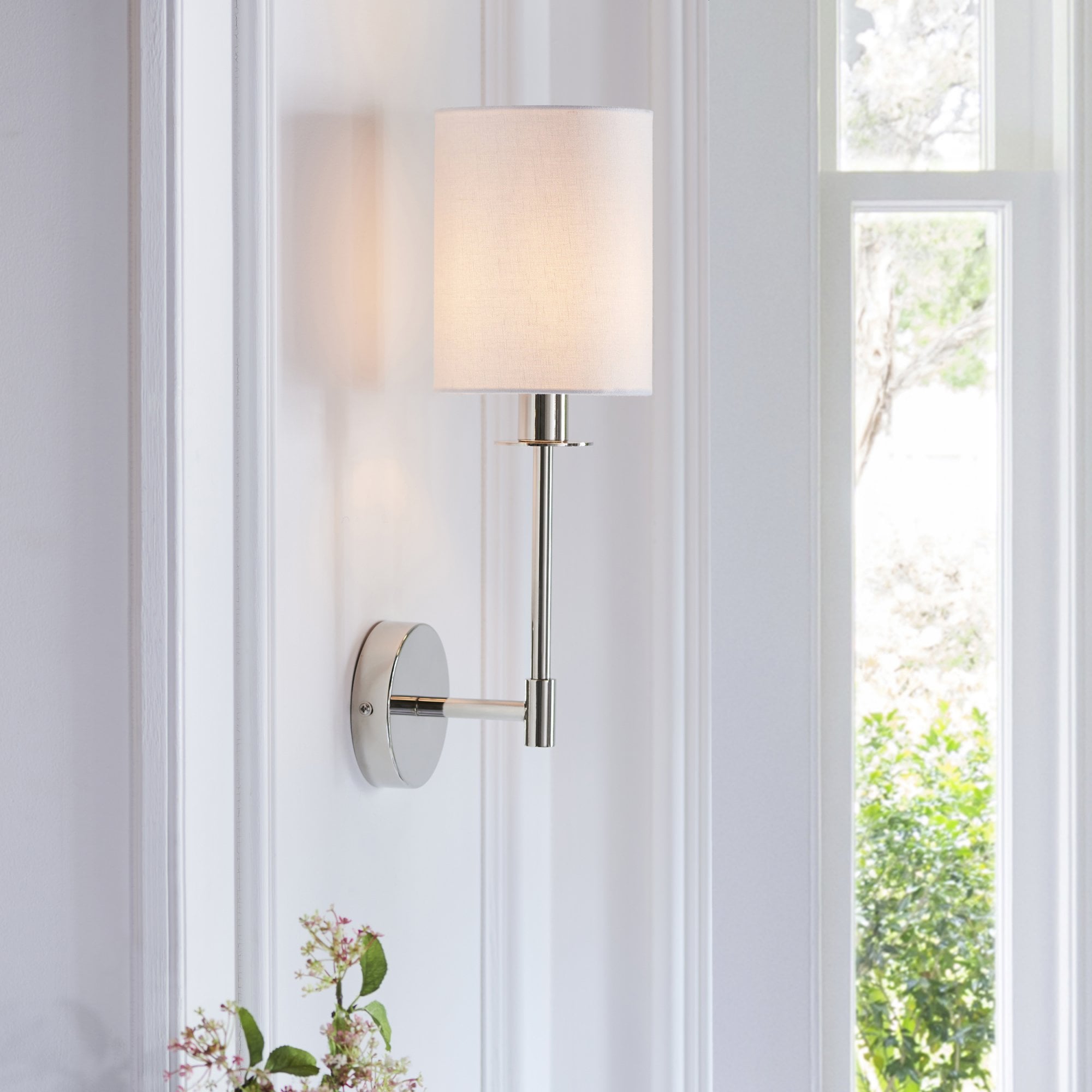 Endon Sancerre Wall Light - Bright Nickel & Cylinder Shade
