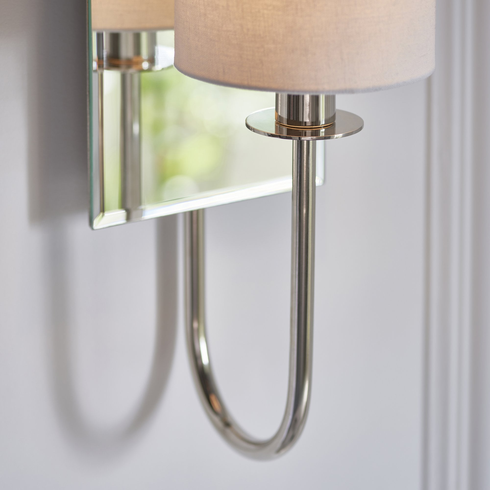 Endon Magnum Mirrored Wall Light - Bright Nickel & Vintage White Shade