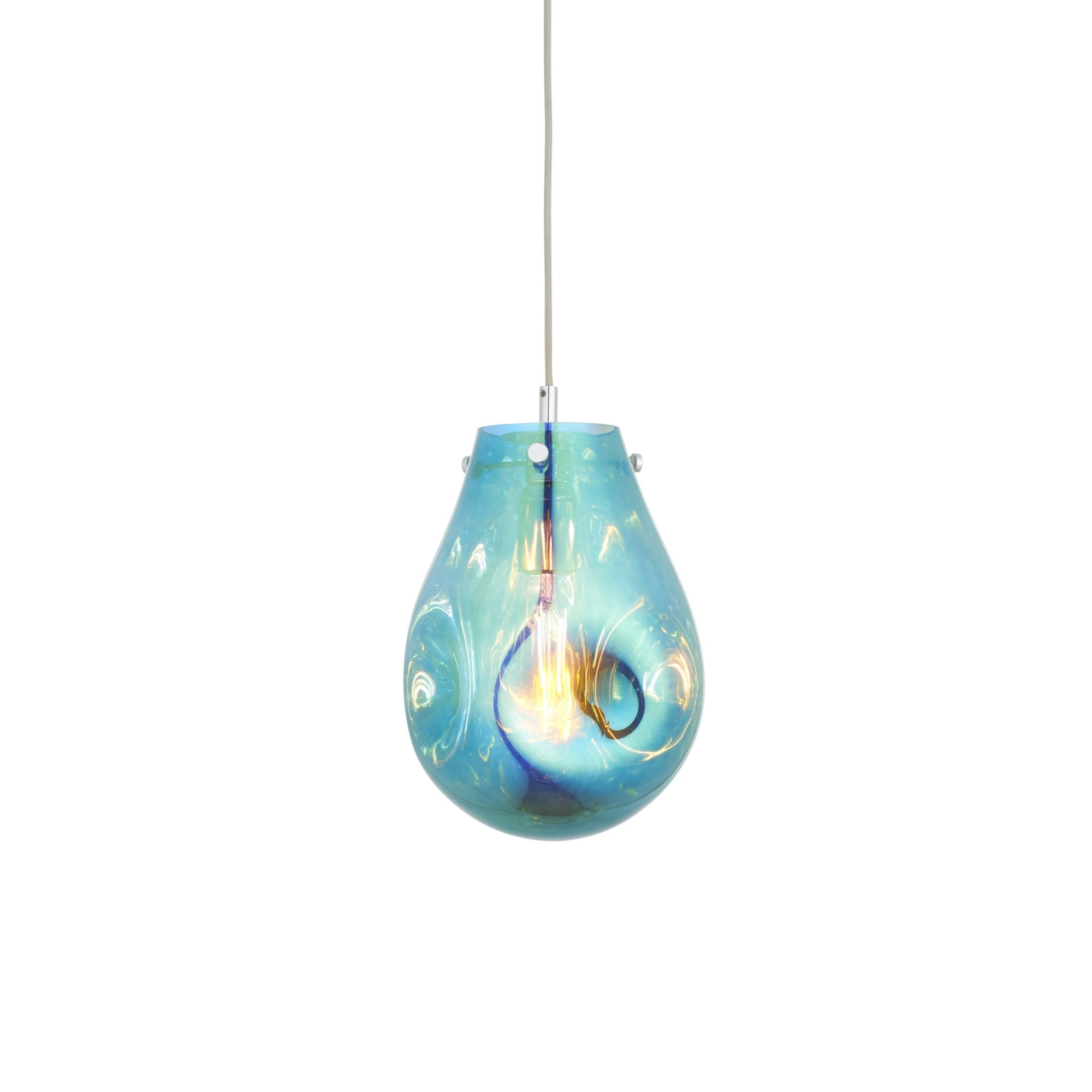 Endon Dent Medium Glass Ceiling Pendant - Metallic Petrol