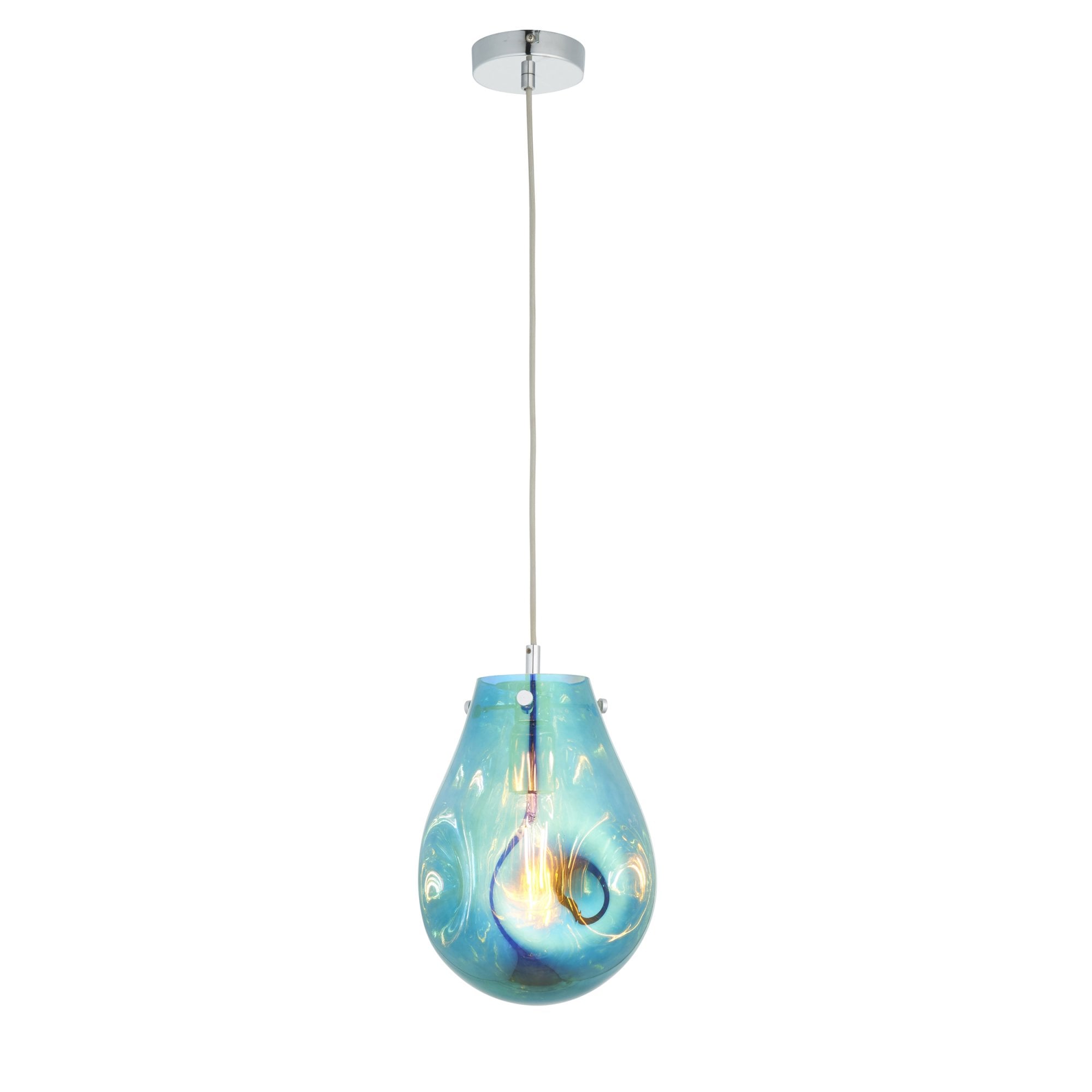 Endon Dent Medium Glass Ceiling Pendant - Metallic Petrol