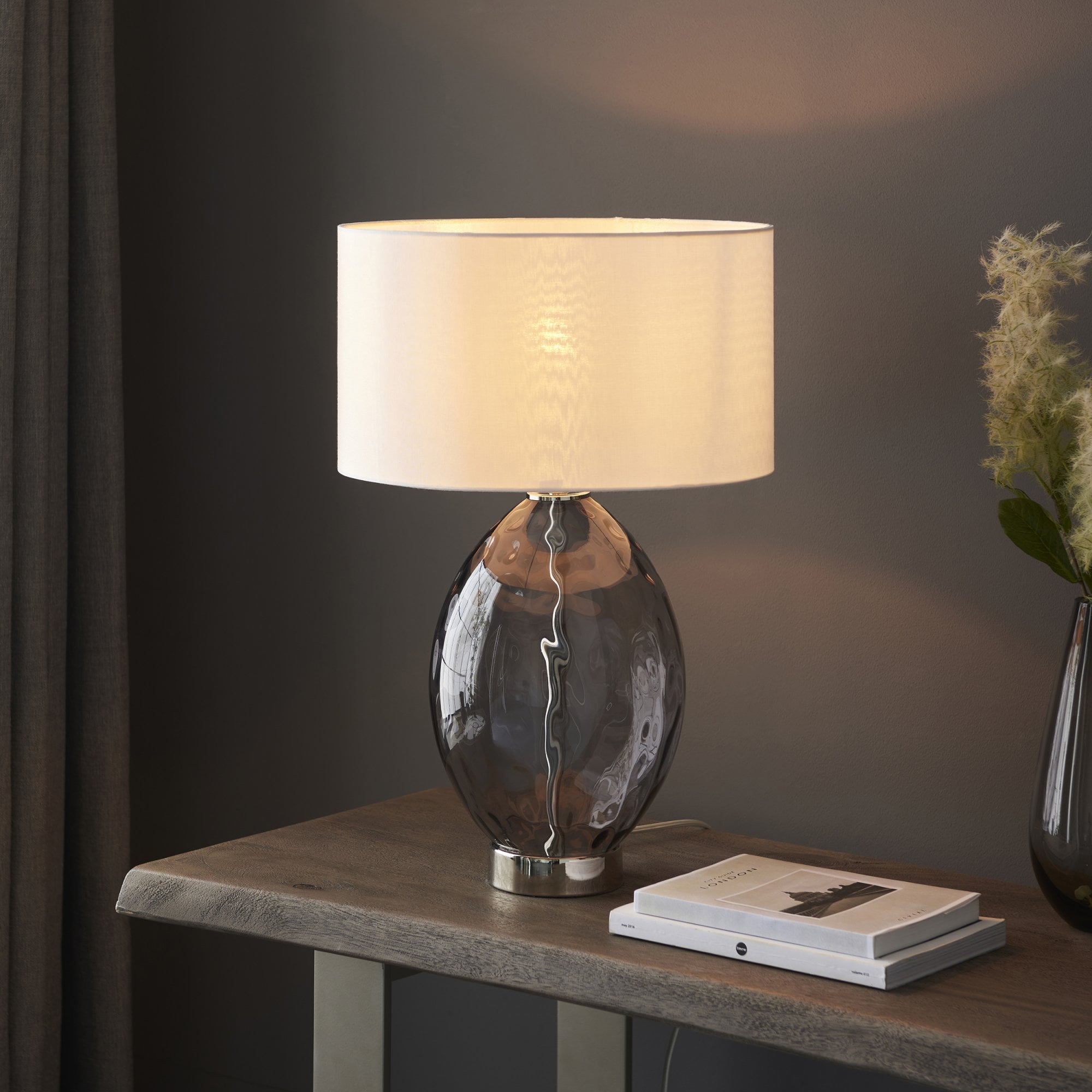 Endon Elin Touch Table Lamp - Nickel & Grey Tinted Glass